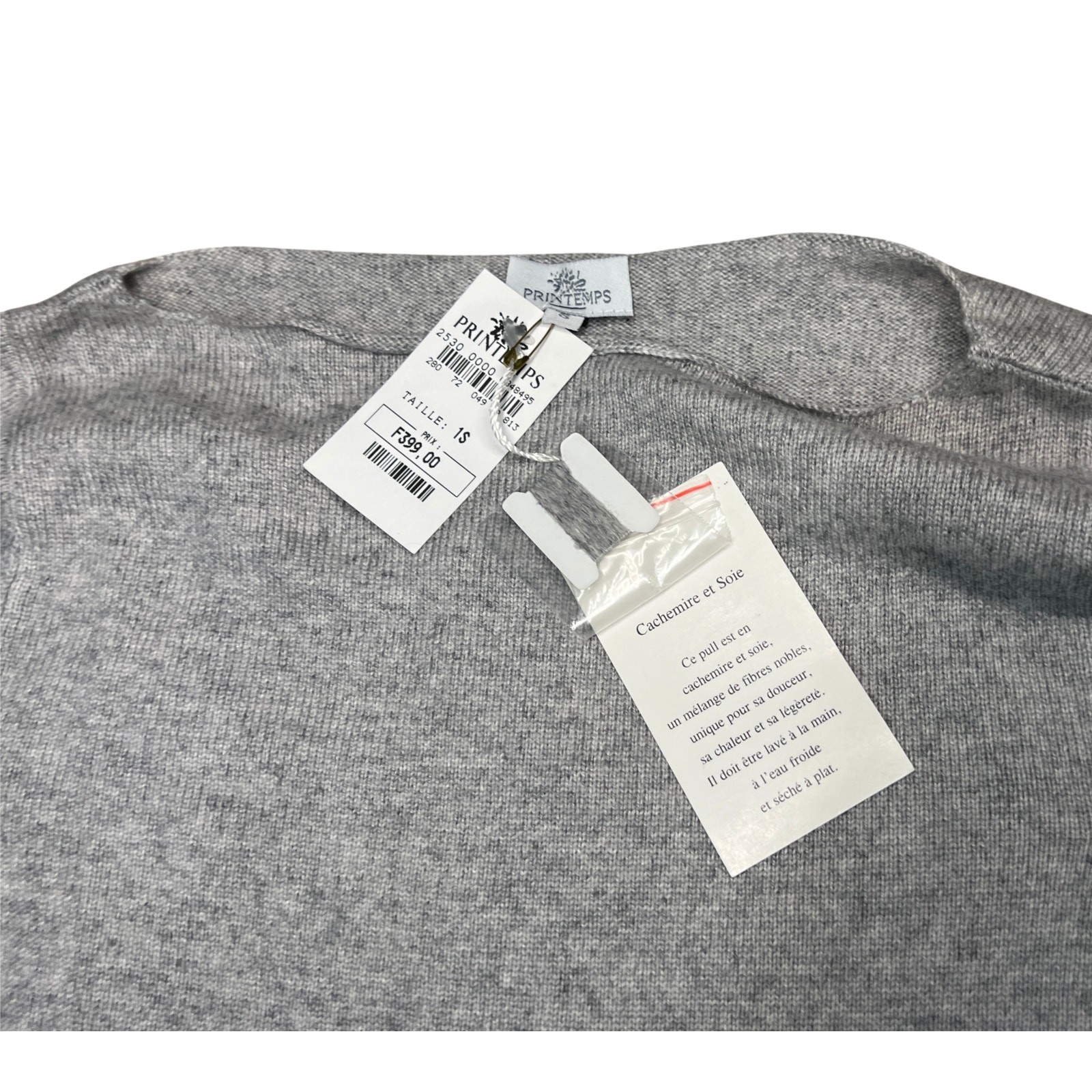 PRINTEMPS *Mint Condition* Vintage S Grey Silk Cashmere Boatneck Knit Top -1990s