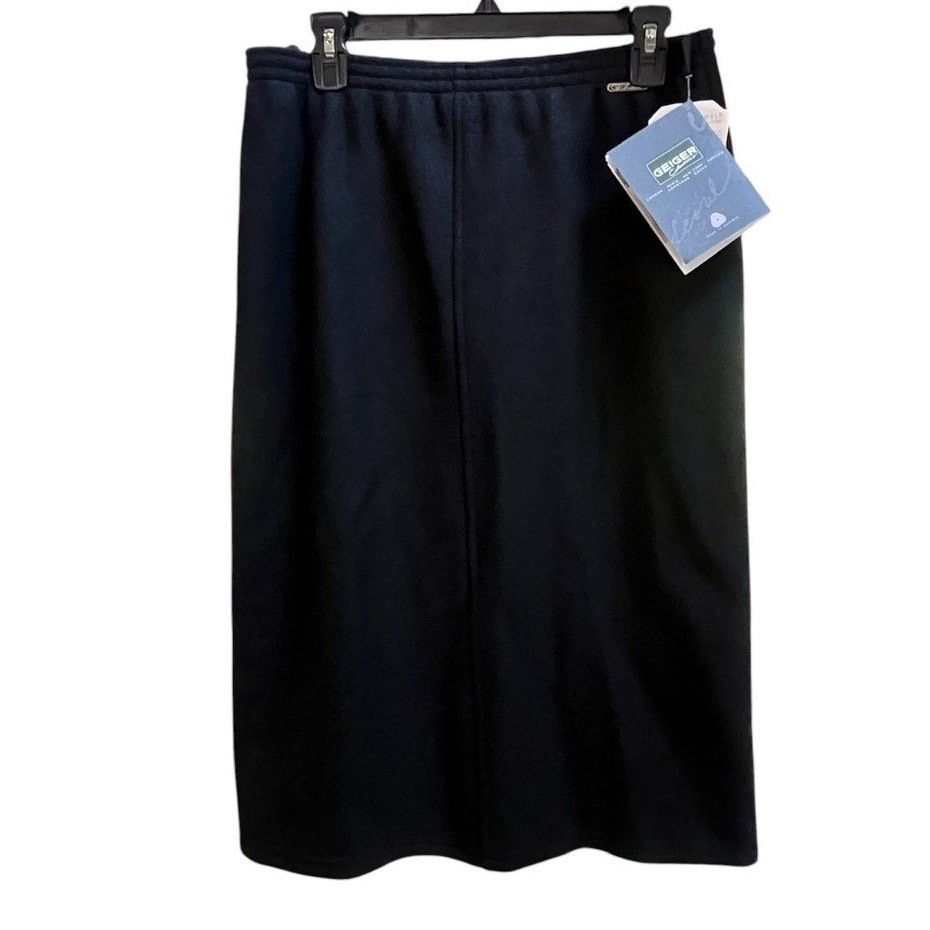 $376 GEIGER Boiled Wool Black Pencil Skirt | 42 EU (12 US) | New! Vintage!