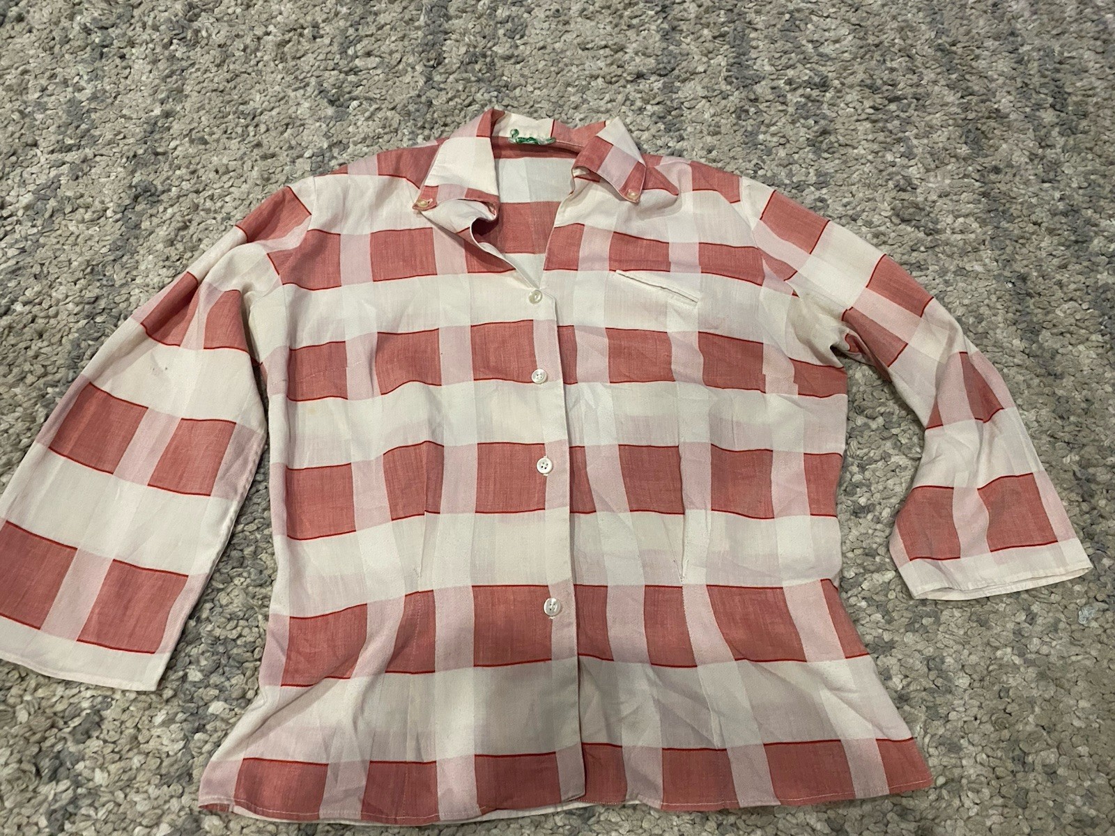 Vintage 40’s/50’s Gingham Plaid Button Up Cotton Shirt Women&rsquo;s S/M