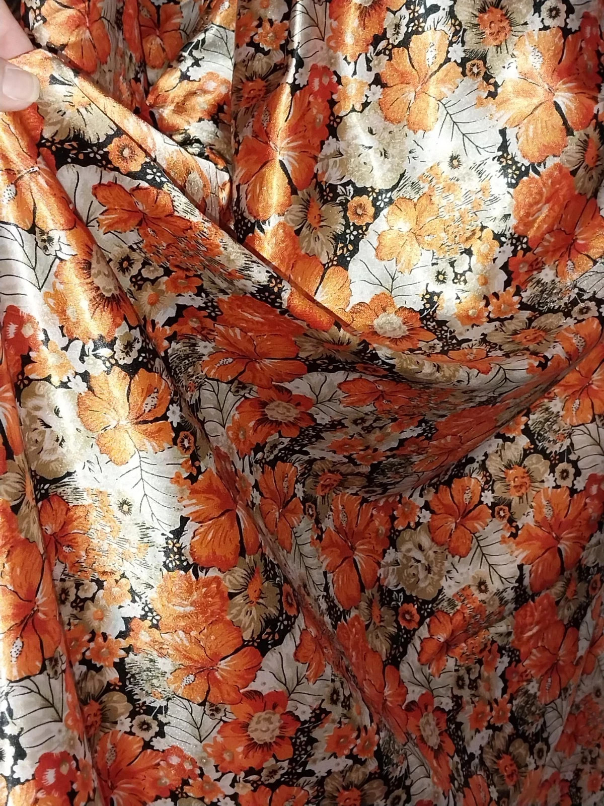 Vtg CAFTAN KIMONO SILVER ORANGE FLORAL LIQUID BALLON MAXI LONG DRESS GOWN 46 48