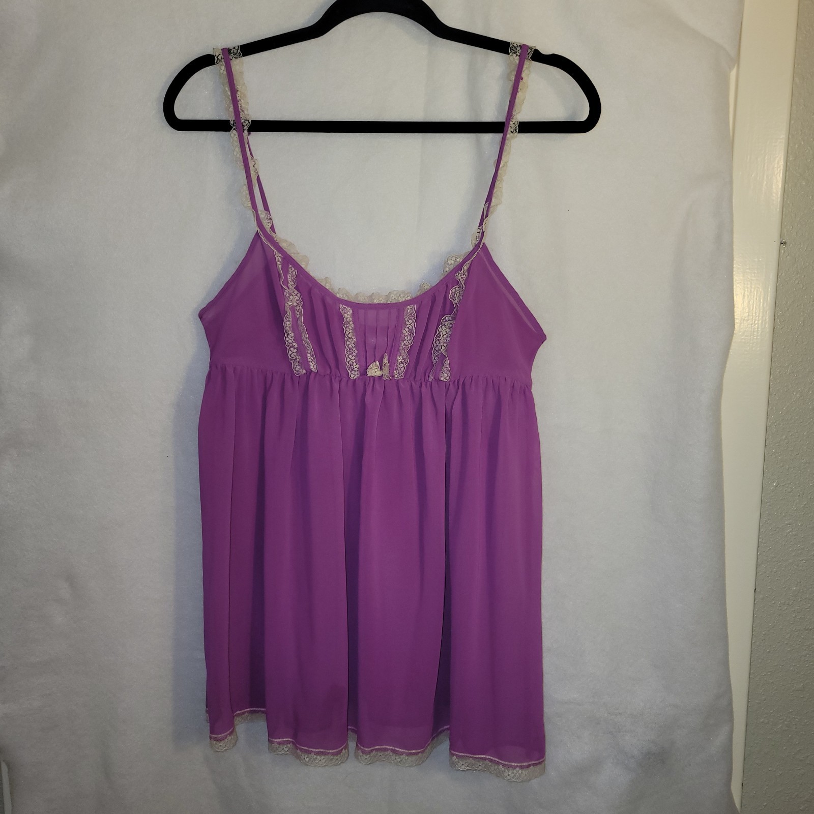 Vintage Victoria&rsquo;s Secret Purple Lace Trim Babydoll Cami Top M