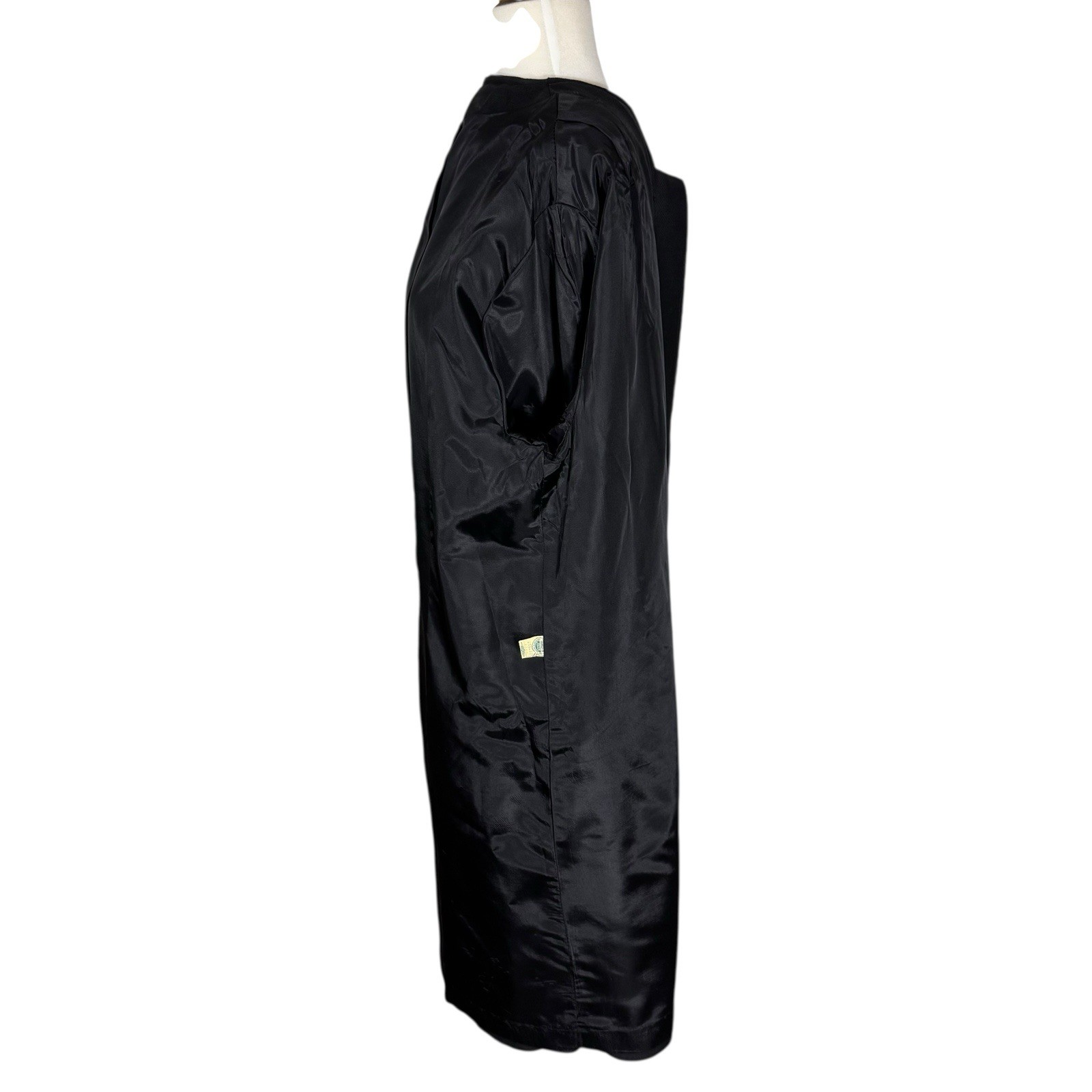 1950’s Black Faille Cocoon Coat Elegant Split Mandarin Collar Dolman Sleeve