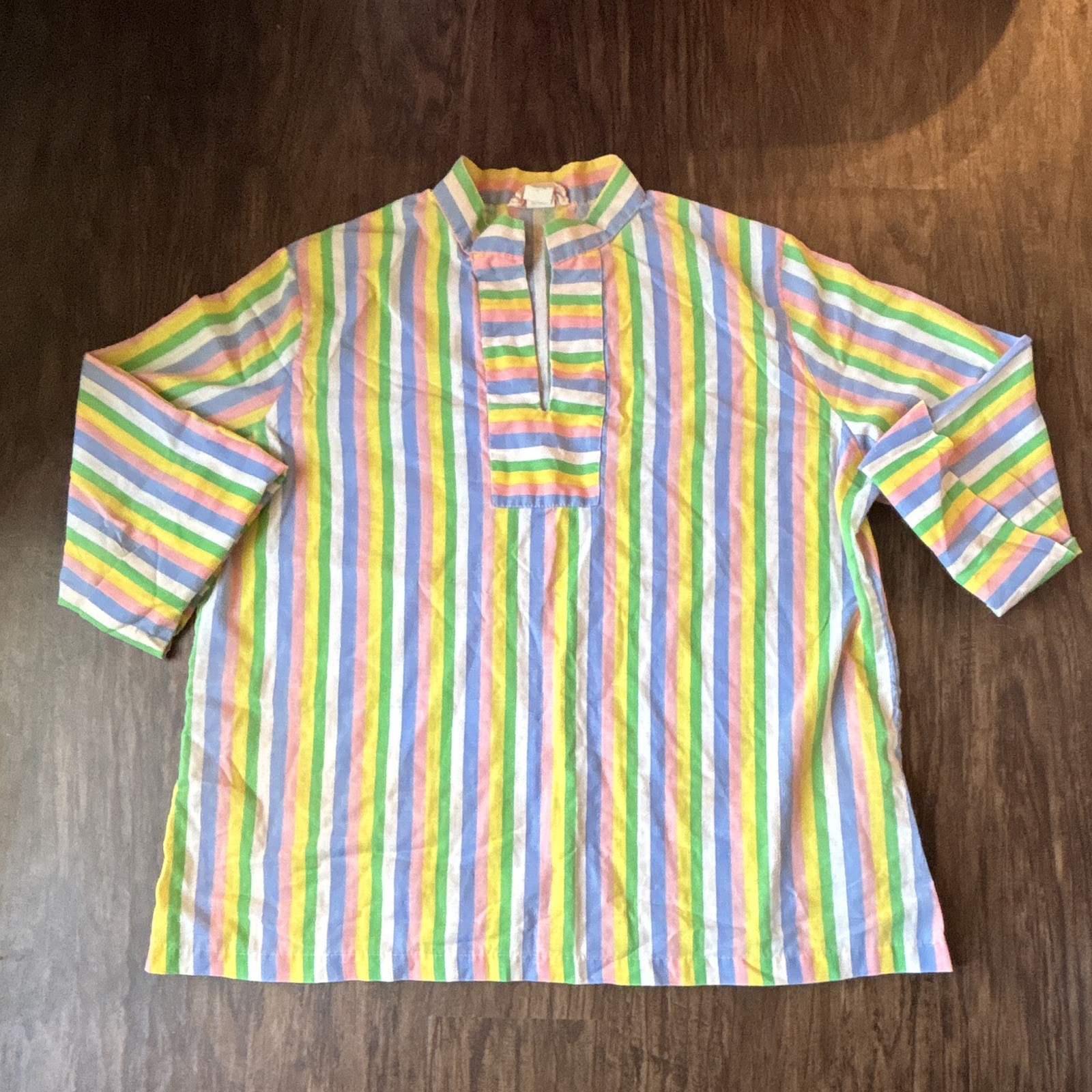 Vintage Smartiques Pastel Striped Tunic Blouse Women&rsquo;s 60s 70s Long Sleeve