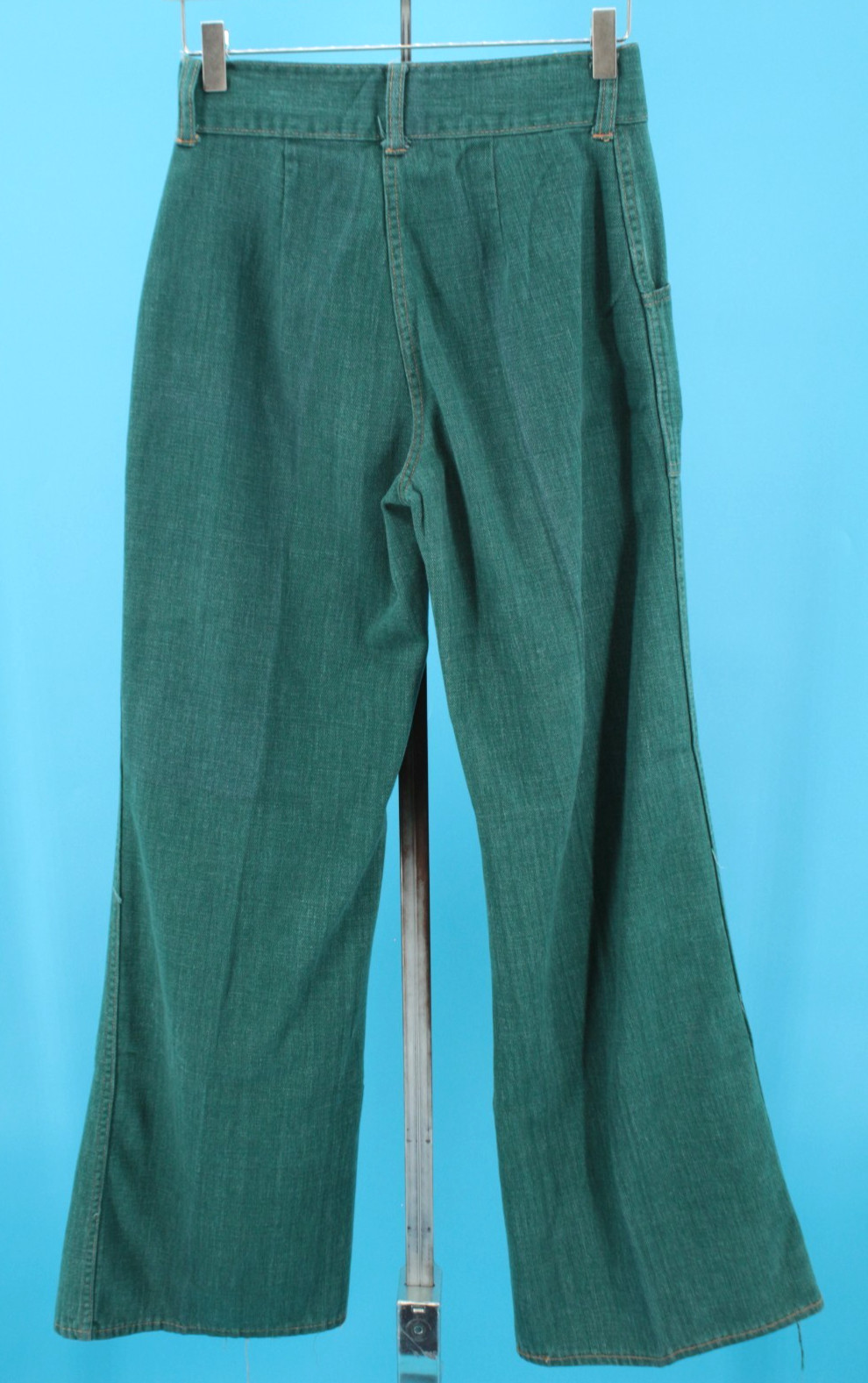 VTG Womens 70s Hunter Green Denim Snap Button Fly Bell Bottom Jeans Sz 28&Prime; 1970s
