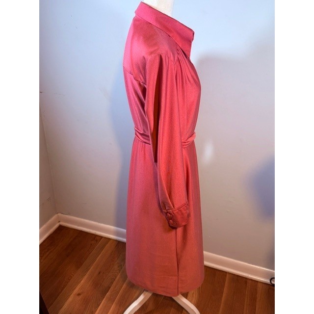 Lanvin Paris NY Vintage 70s Belted Midi Shirt Dress Size 14 Mauve Pink