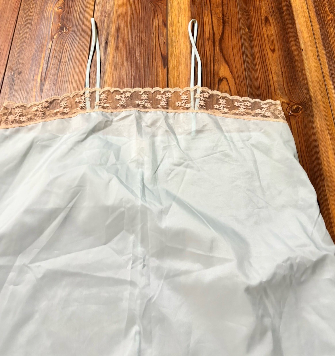 Vintage Sears Light Blue Nylon Nightgown Womens Large (38/40) Cream Lace Detail
