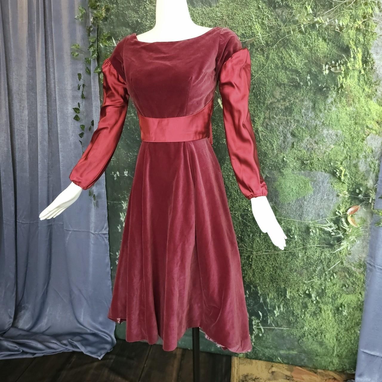 Vintage Medieval Renaissance Revival Red-ish Velvet Satin Sleeve Dress Gown AsIs