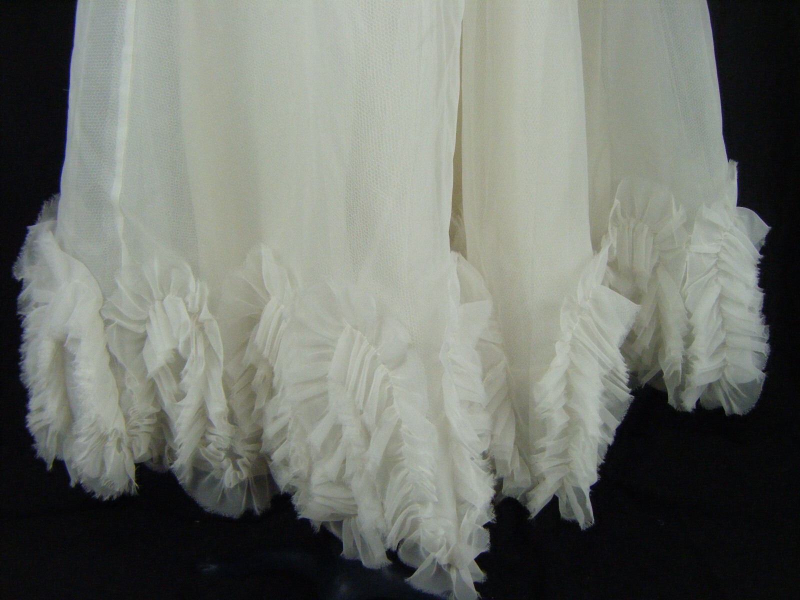 Vtg 50-60s White Strapless Wedding Prom Party Dress w/Ruffle Hem-Bust 34/2XS-XS
