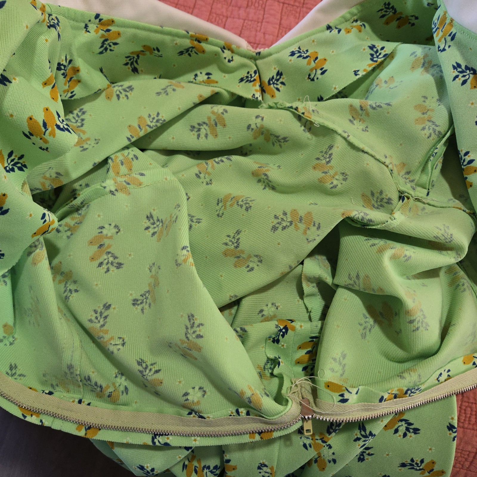 Vintage 70s Floral Bird Collared Maxi Dress, SIZE M, See Description