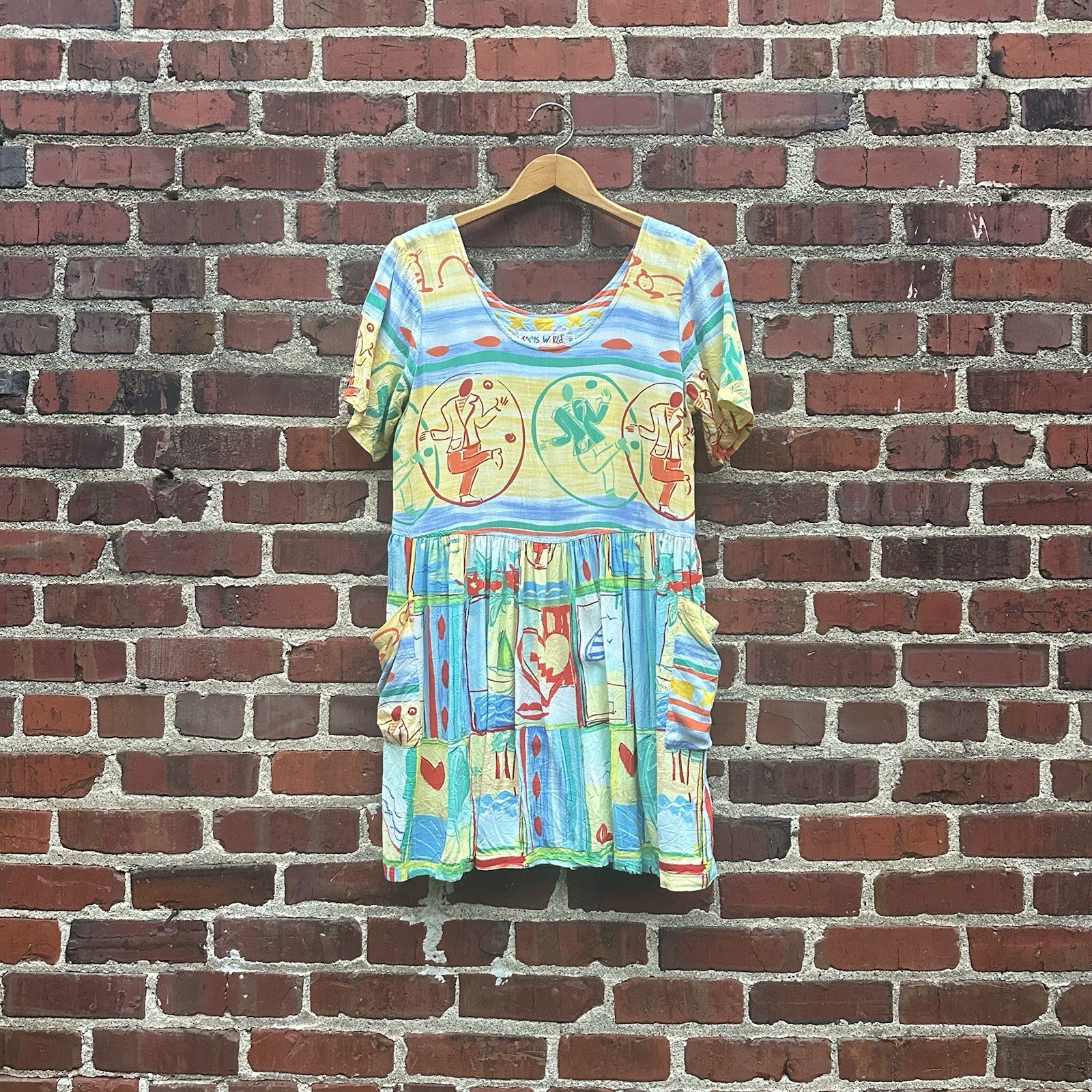 Vintage Jams World Dress Dancing Man Colorful Beach Tropical 90s Pockets S Small