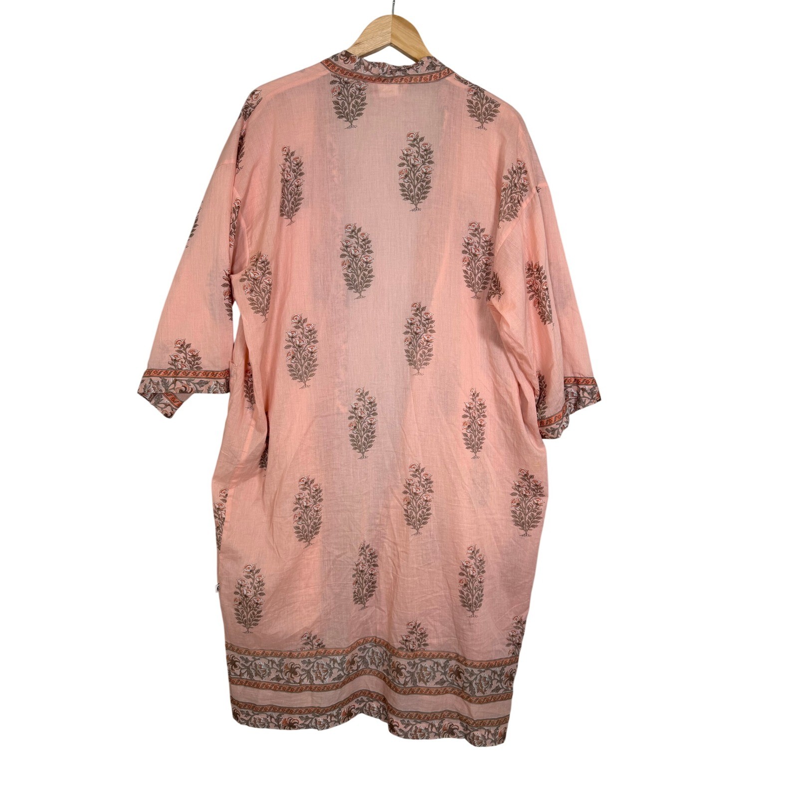 Handprint Robe One Size Peach Block Print Cotton Kimono Swim Cover Open Front