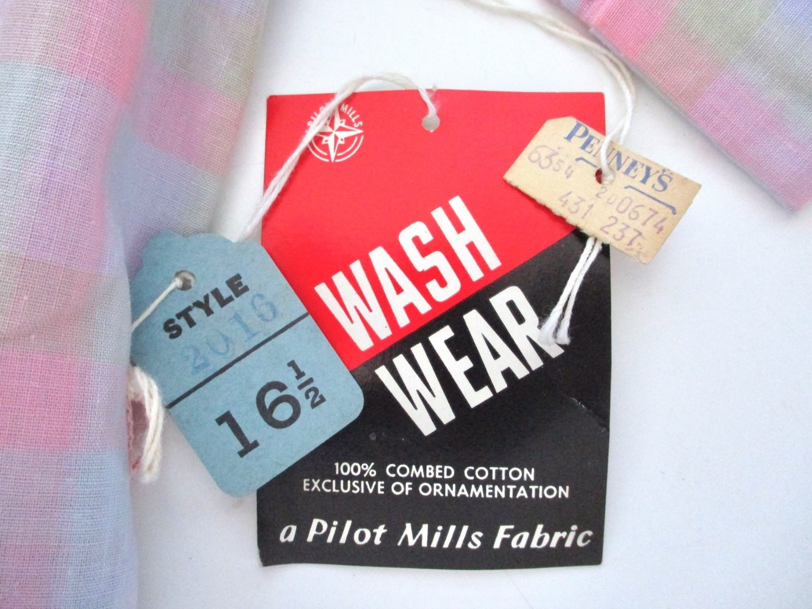 NOS w/Tag Vtg 50s Rockabilly Pink Shadow Plaid Shirtwaist Dress Sawtooth Trim 16