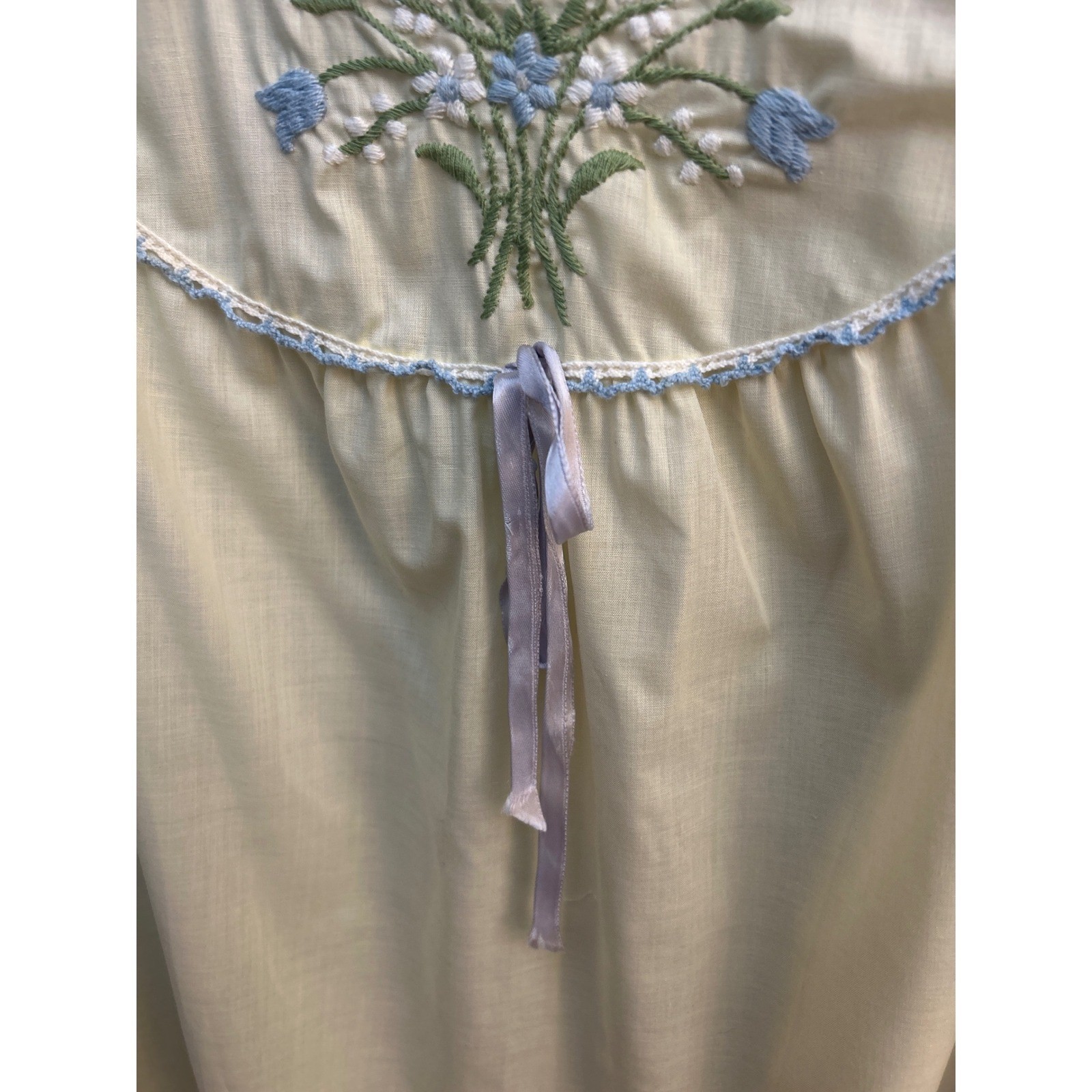 60s Miss Fashion Nightgown Yellow Floral Embroidery Cottagecore Grandma Core