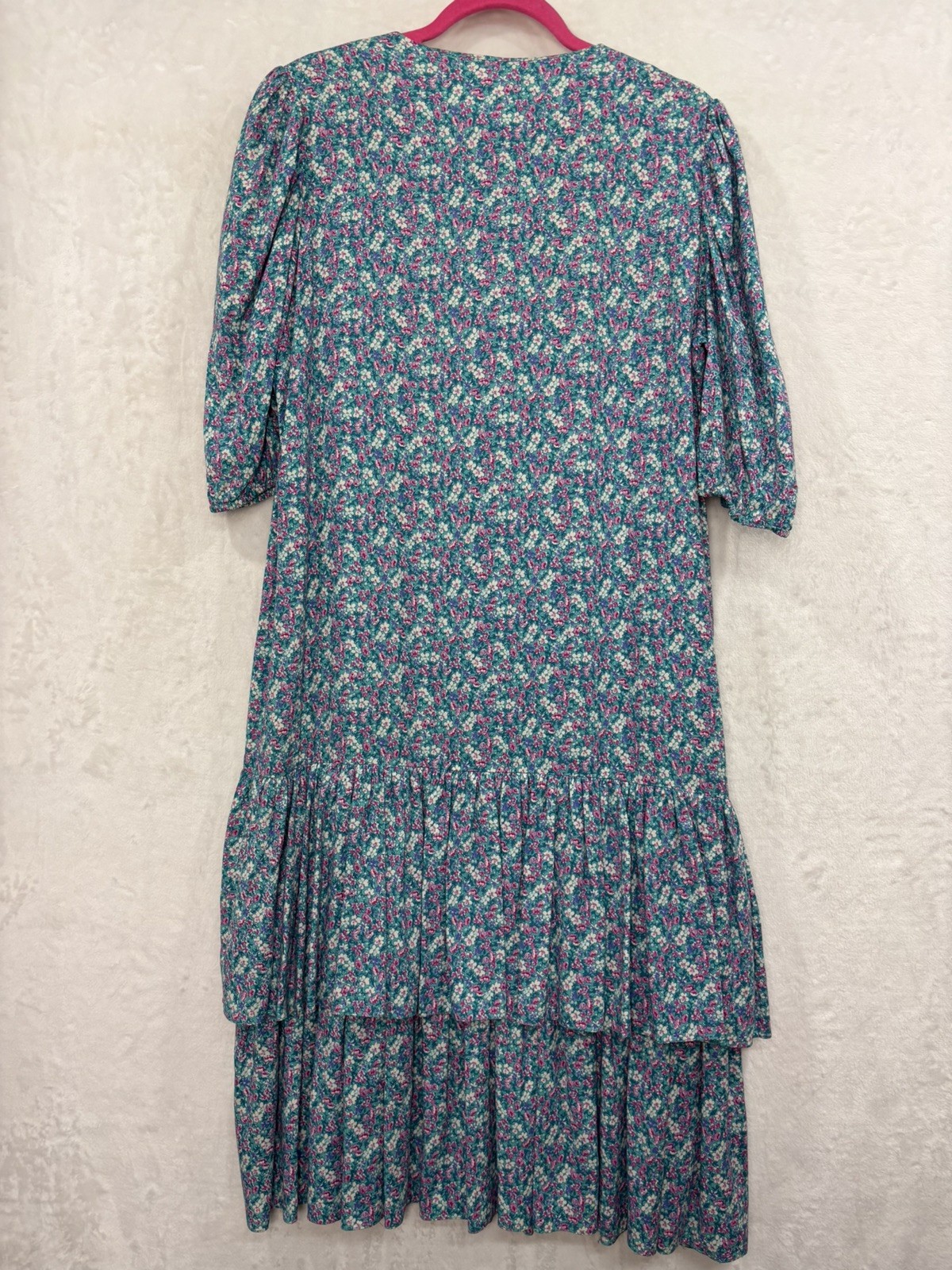 VTG Jane Schaffhausen Belle France Floral Cottage Dress 10 Ruffle Tier Blue 80s