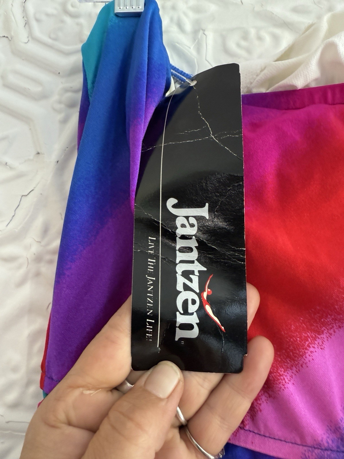 vintage 1980s NWT Jantzen bathing suit rainbow boho size 14 2 piece summer