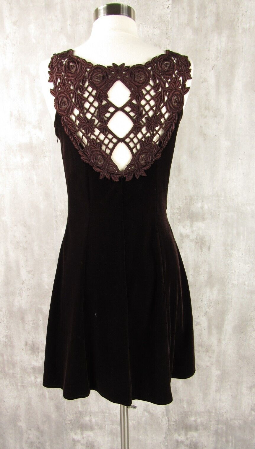 Vintage 90s Y2K party Prom Short Velvet Skater Dress Lace Scott McClintock S/M