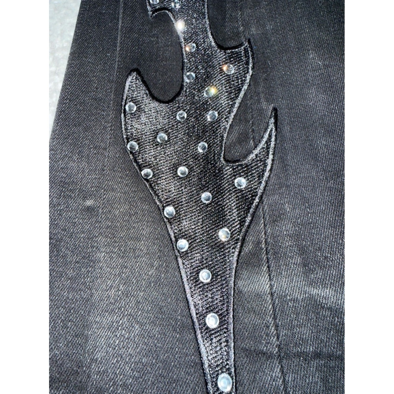 GFTD LA Black Rhinestone Flame Jeans Sz 30 Y2K Bootcut Stretch Denim NWOT