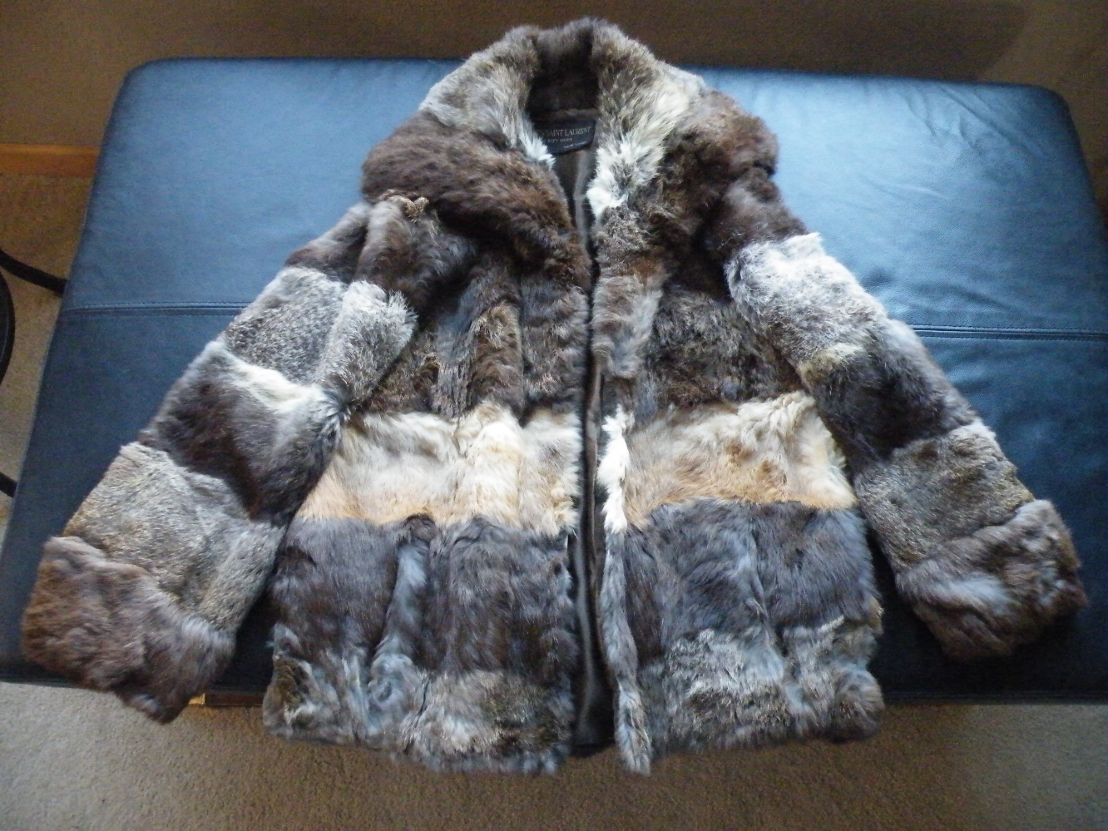 READ « AS IS » Rabbit FUR Women’s Coat PATCHWORK with LABEL Jacques Saint Laurent
