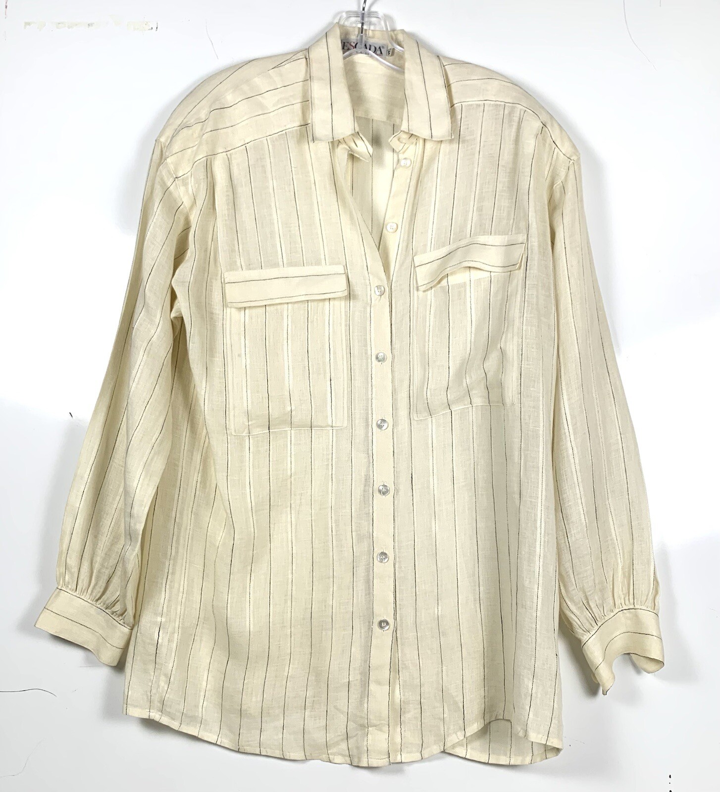escada by margaretha ley Linen Blend Stripes Blouse Size 34 Beige