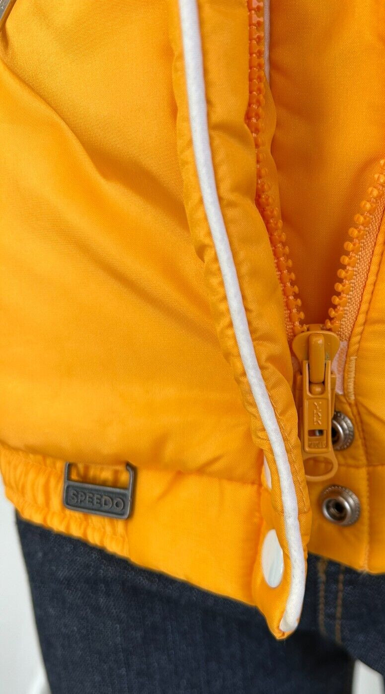 70s Speedo Puffer Jacket Size Small Zip Shawl Collar Pockets Long Sleeve Orange