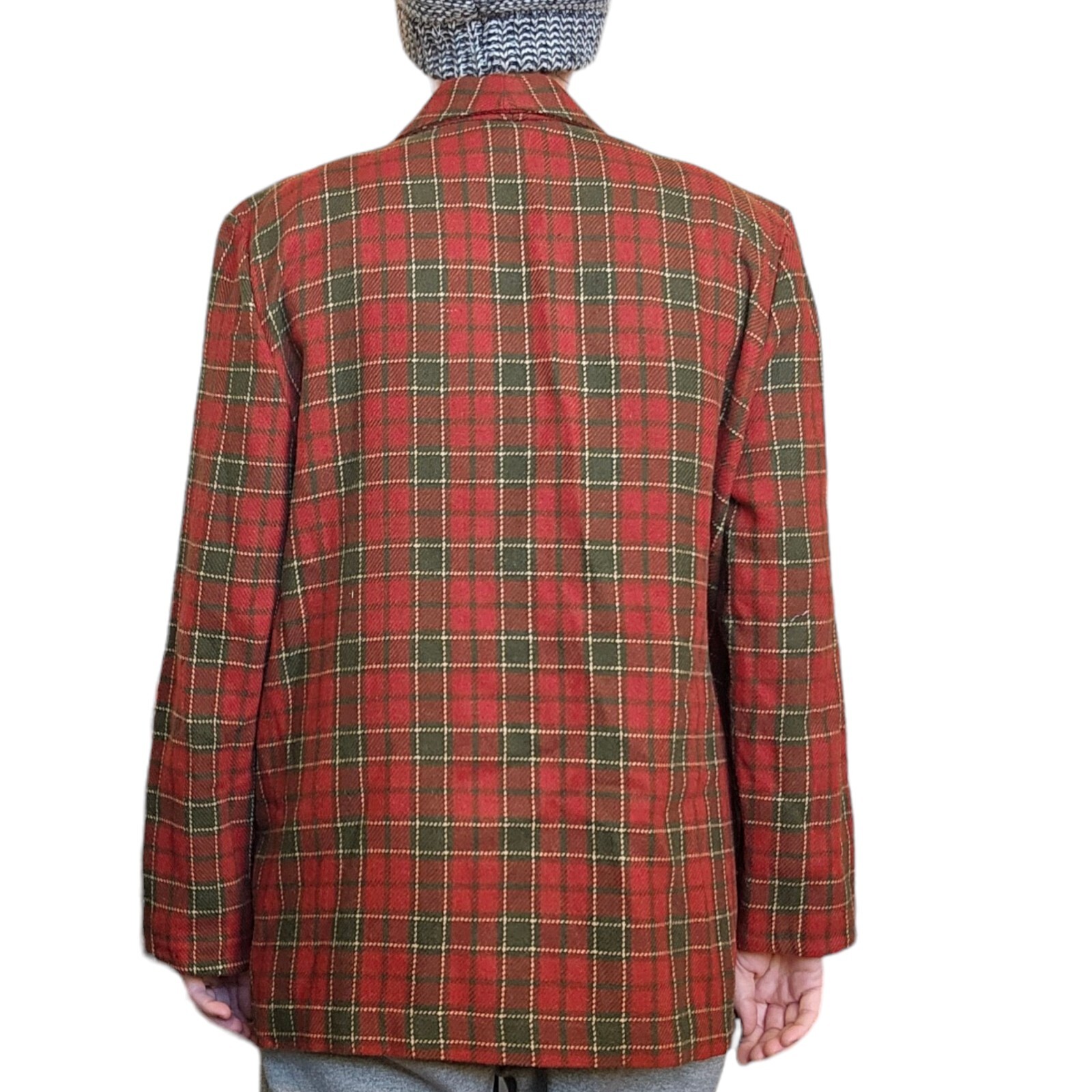 Vintage 70s Large Plaid Wool Blend Blazer Smoking Jacket Rust Orange Green