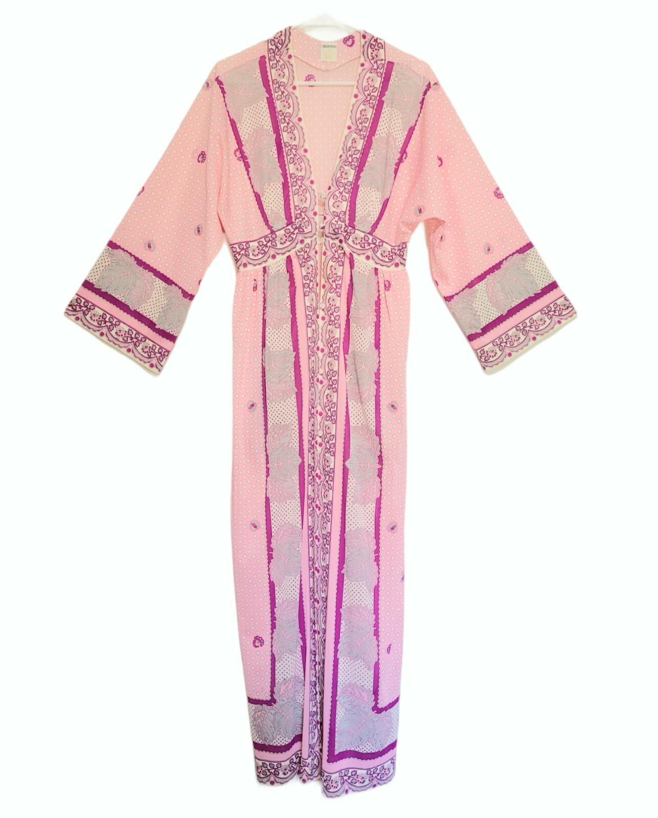 Vintage Emilio Pucci Formfit Rogers Pink Sheer Long Robe M Medium 14-16