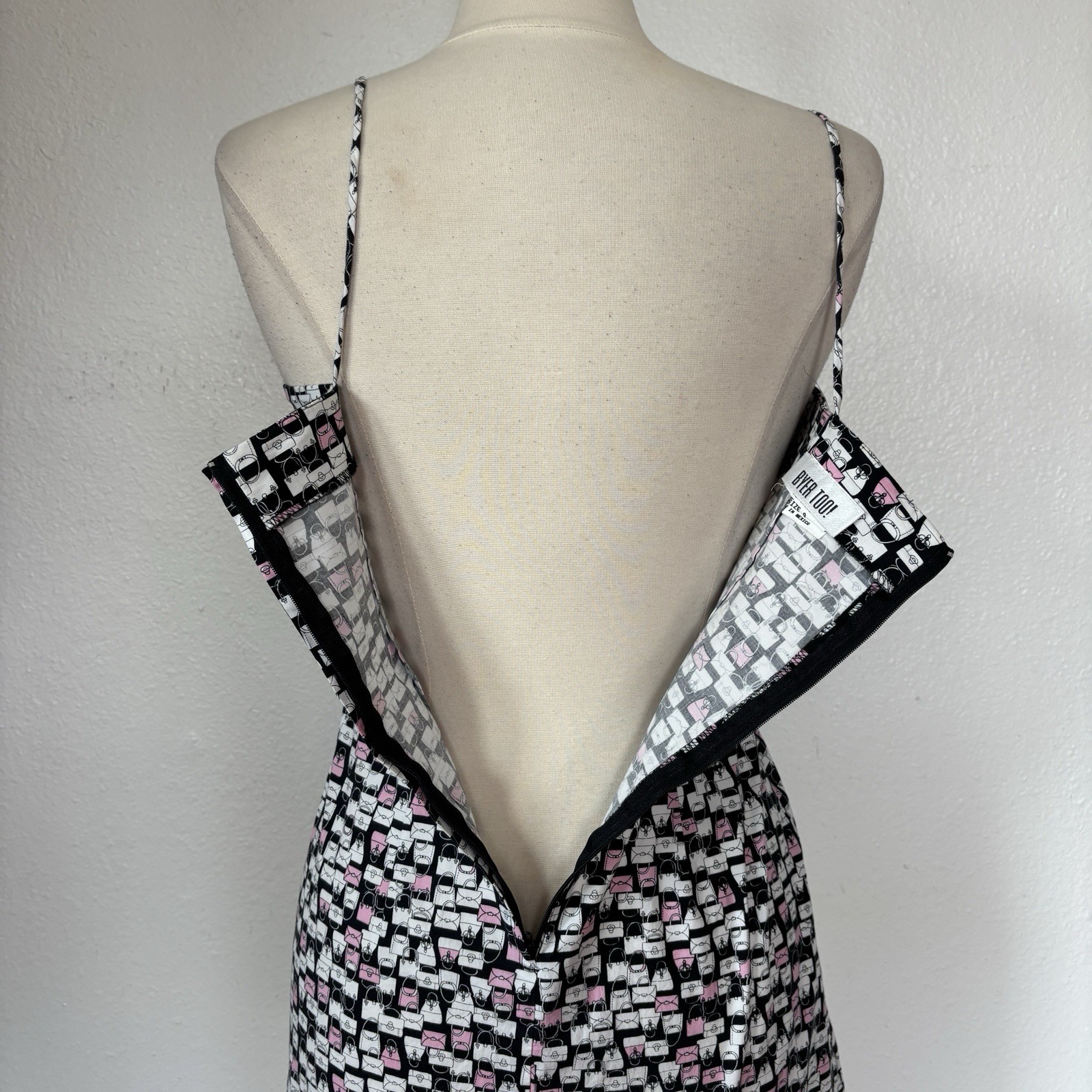 Vintage 90s Byer Too Eccentric Purse Print Black & Pink Babydoll Dress Size 9