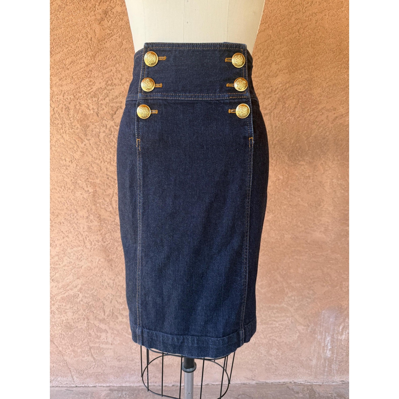 Vintage 2000s Ralph Lauren Denim Jacket & Skirt Set Gold Button Suit Petite