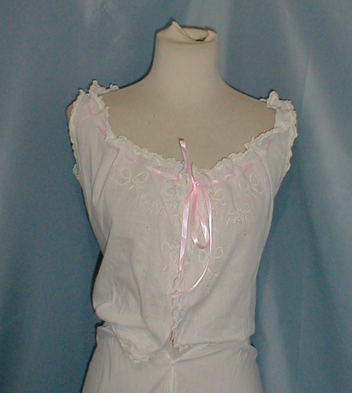 Frilly Antique Dress Slip Victorian 1890 Embroidered White Cotton