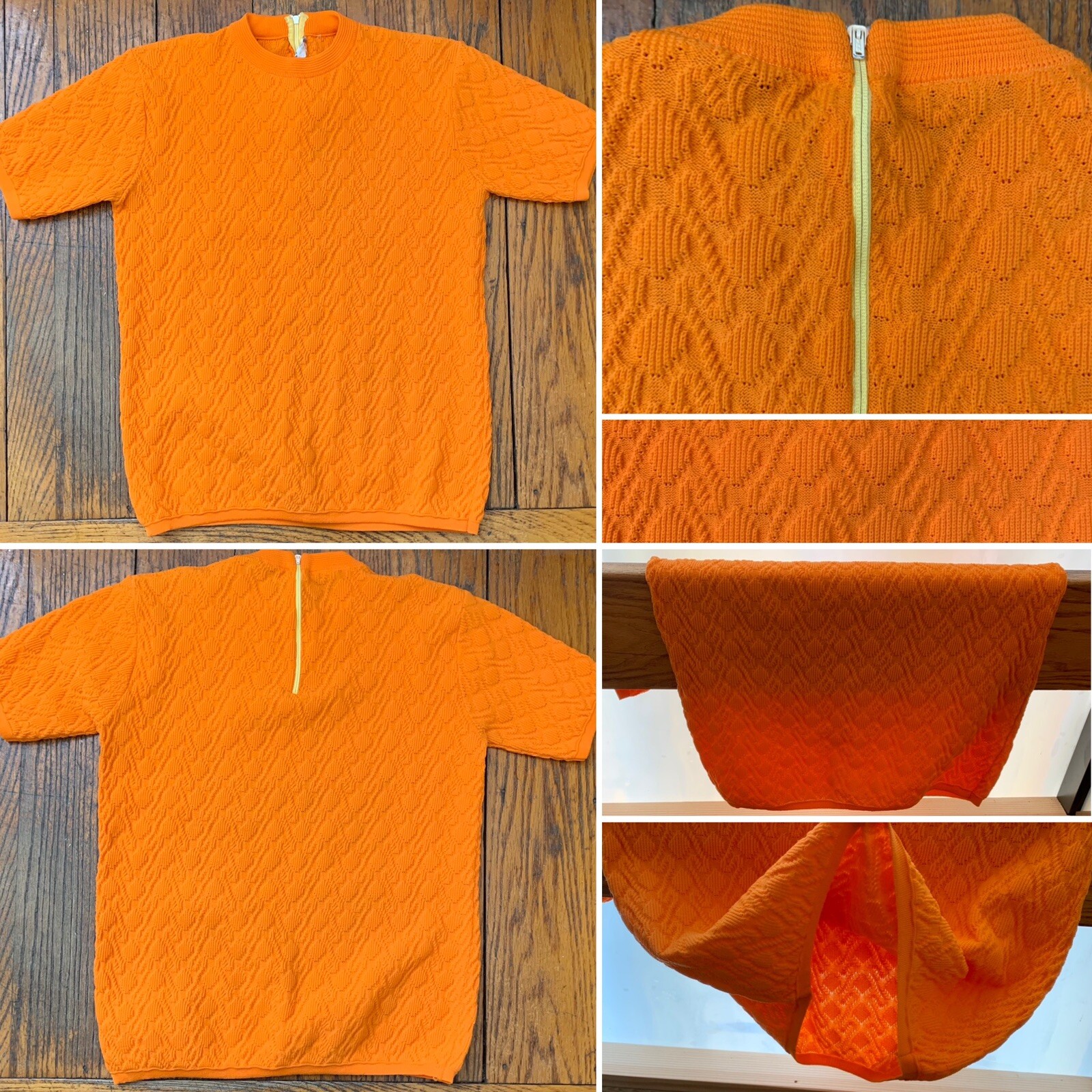 Vintage Miss Holly Top Orange Polyester Short Sleeve Made in Hong Kong size 38