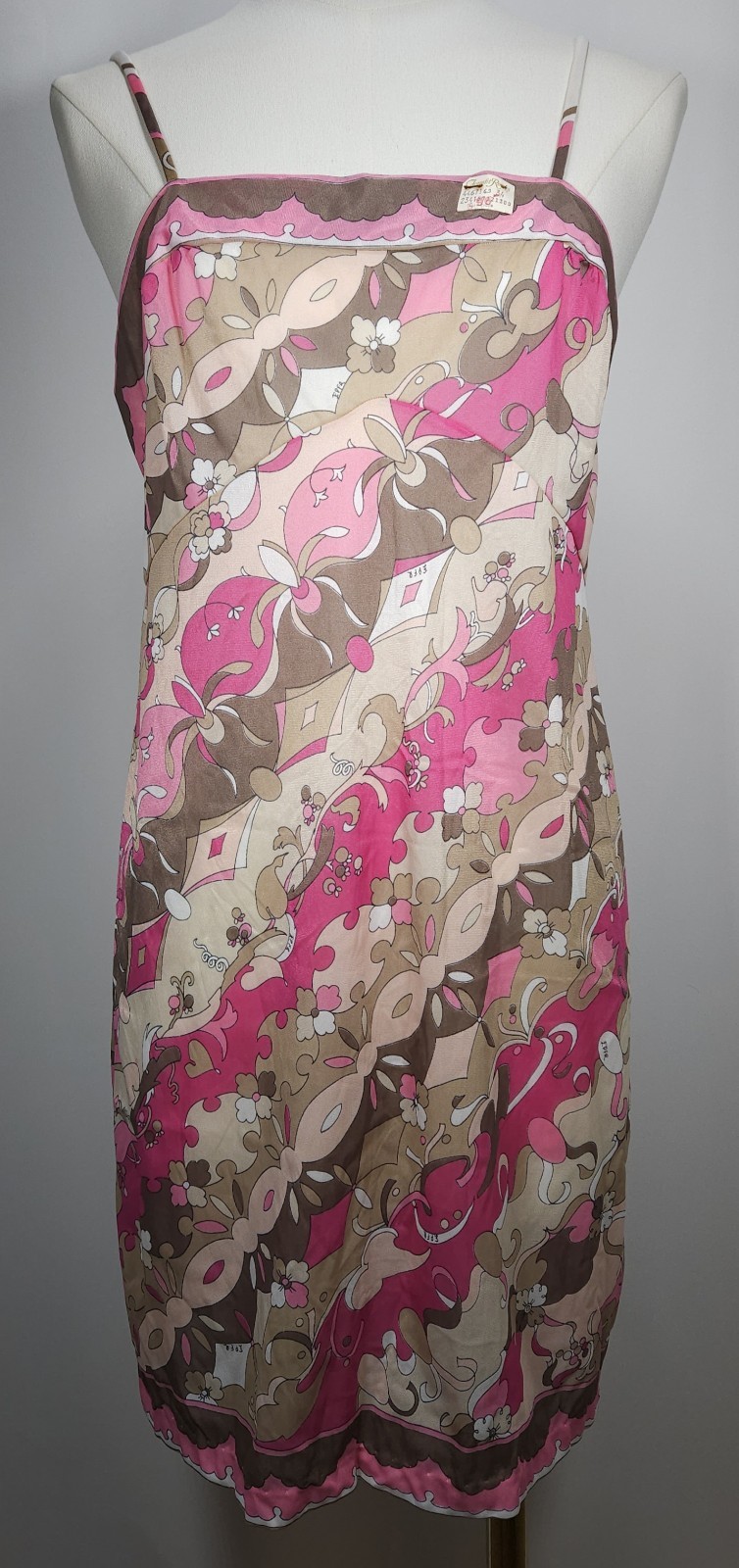 Vintage Emilio Pucci Nylon Mini Dress Form Fit Rogers Pink Tan Women&rsquo;s Size 34