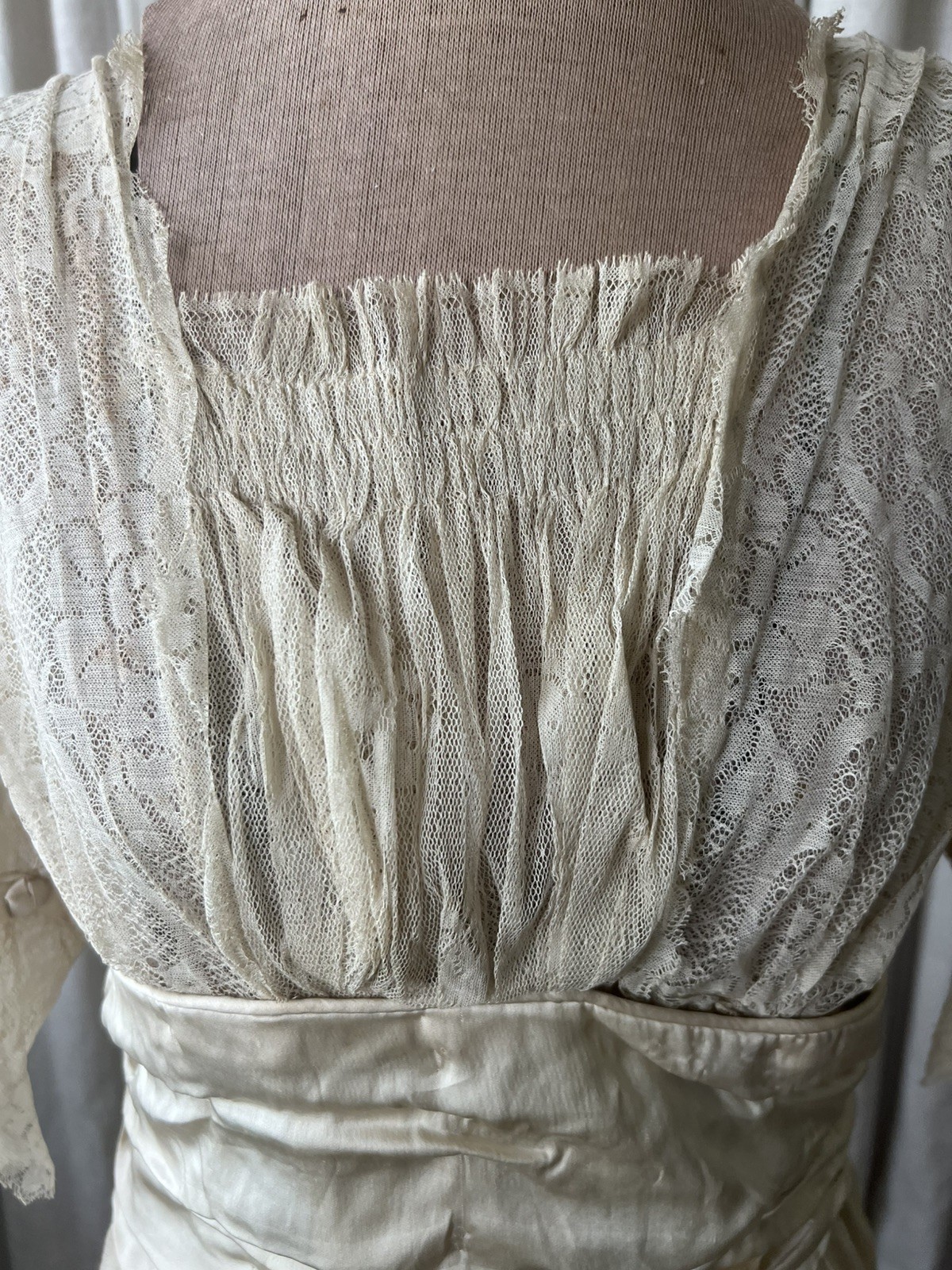 Stunning Antique Edwardian Silk Lace Wedding Dress with Original Shoes