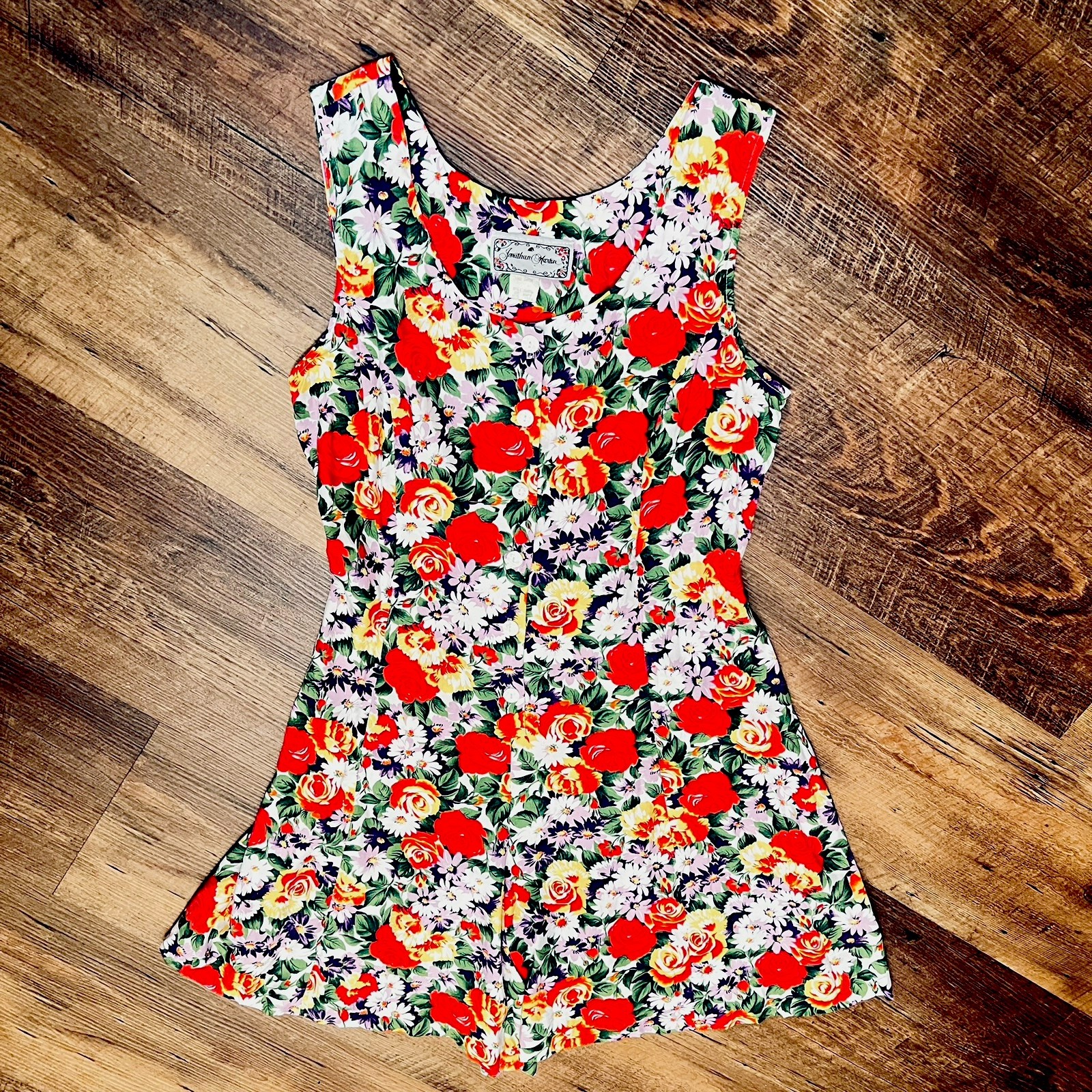 Vtg Johnathan Martin Chiffon Floral Romper Skort Dress 90s – 13/14 (Fit 10/12)