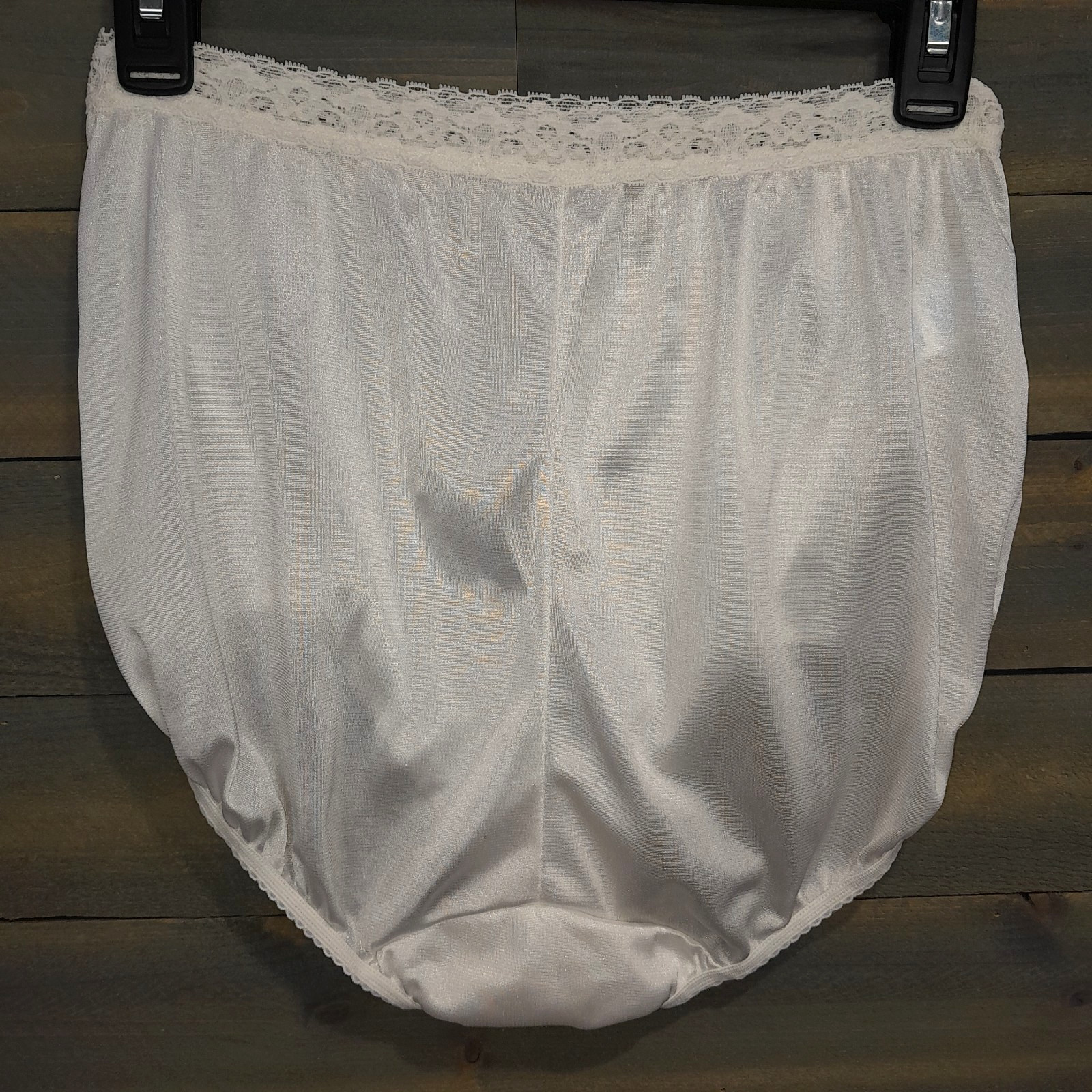 Warners Granny Brief Panty 8 White Shiny Sissy Lace Trim Mushroom Gusset Panties
