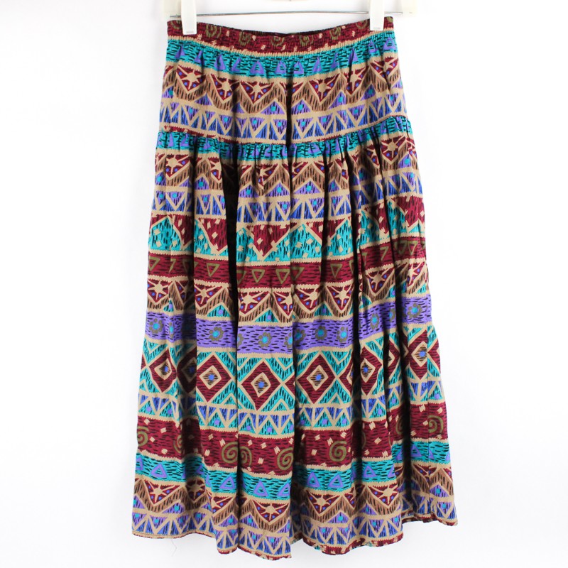 Vintage Koret Petites Multicolor Tribal Pattern Midi Skirt Women&rsquo;s Size Small