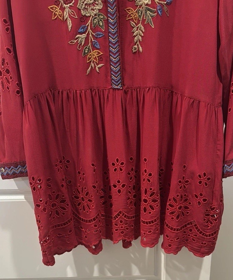 Johnny Was Workshop Embroidered Red Women&rsquo;s Top