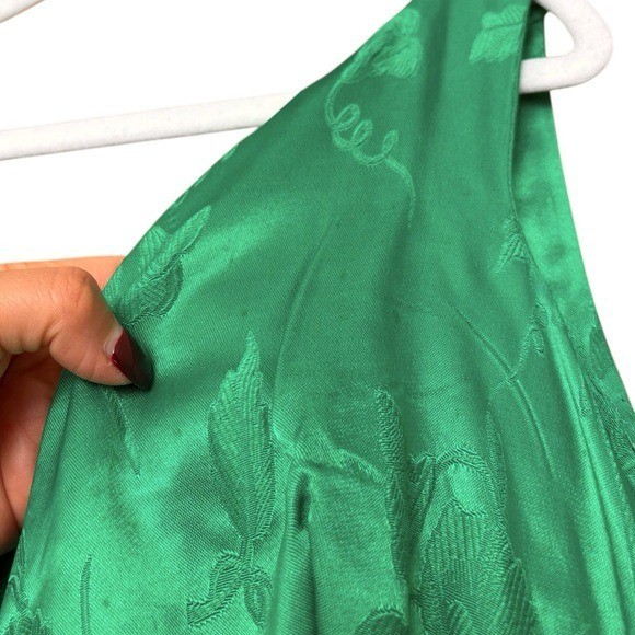 Vtg 50’sUnion Made Mardi Gras emerald green brocade cocktail dress bow detail XS