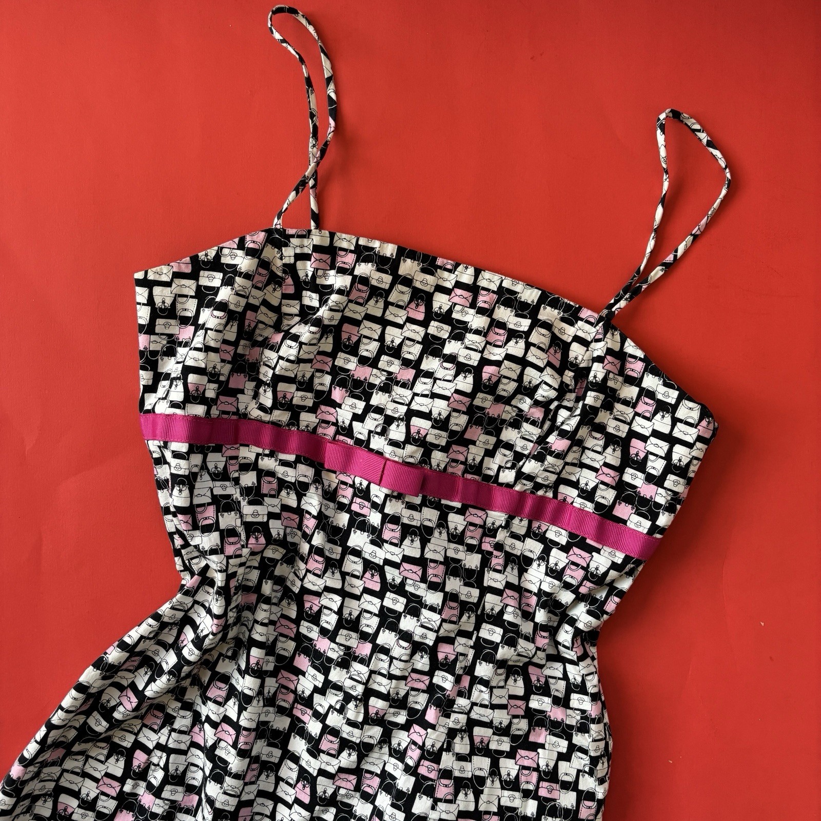 Vintage 90s Byer Too Eccentric Purse Print Black & Pink Babydoll Dress Size 9