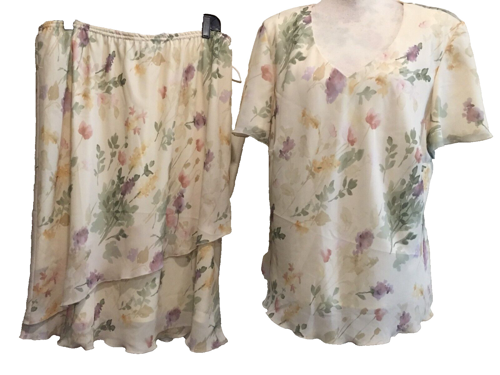 Kathy Roberts 2-pc Skirt & Top Set, Size 20W, lined, USA made, vintage