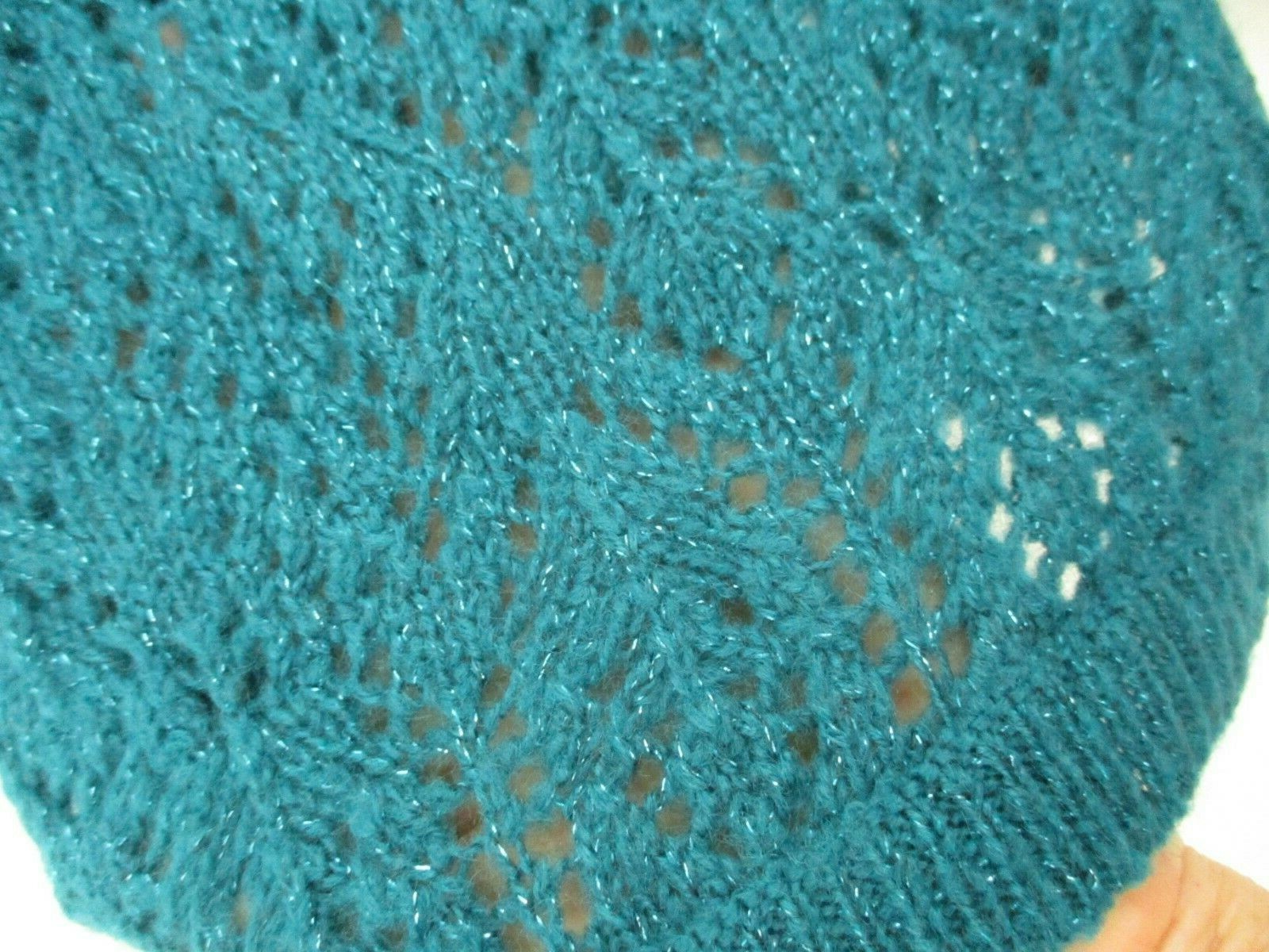 Vintage 1980&rsquo;s A.N.A open Lace Knit Sweater Women Teal Size L 3/4 Kimono Sleeve