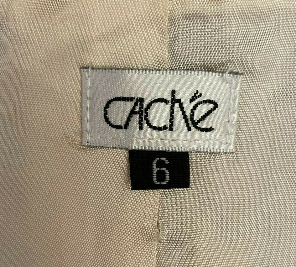 Vintage Cache Womens Oriental Evening Jacket Sz 6 Beige Floral Metallic Brocade