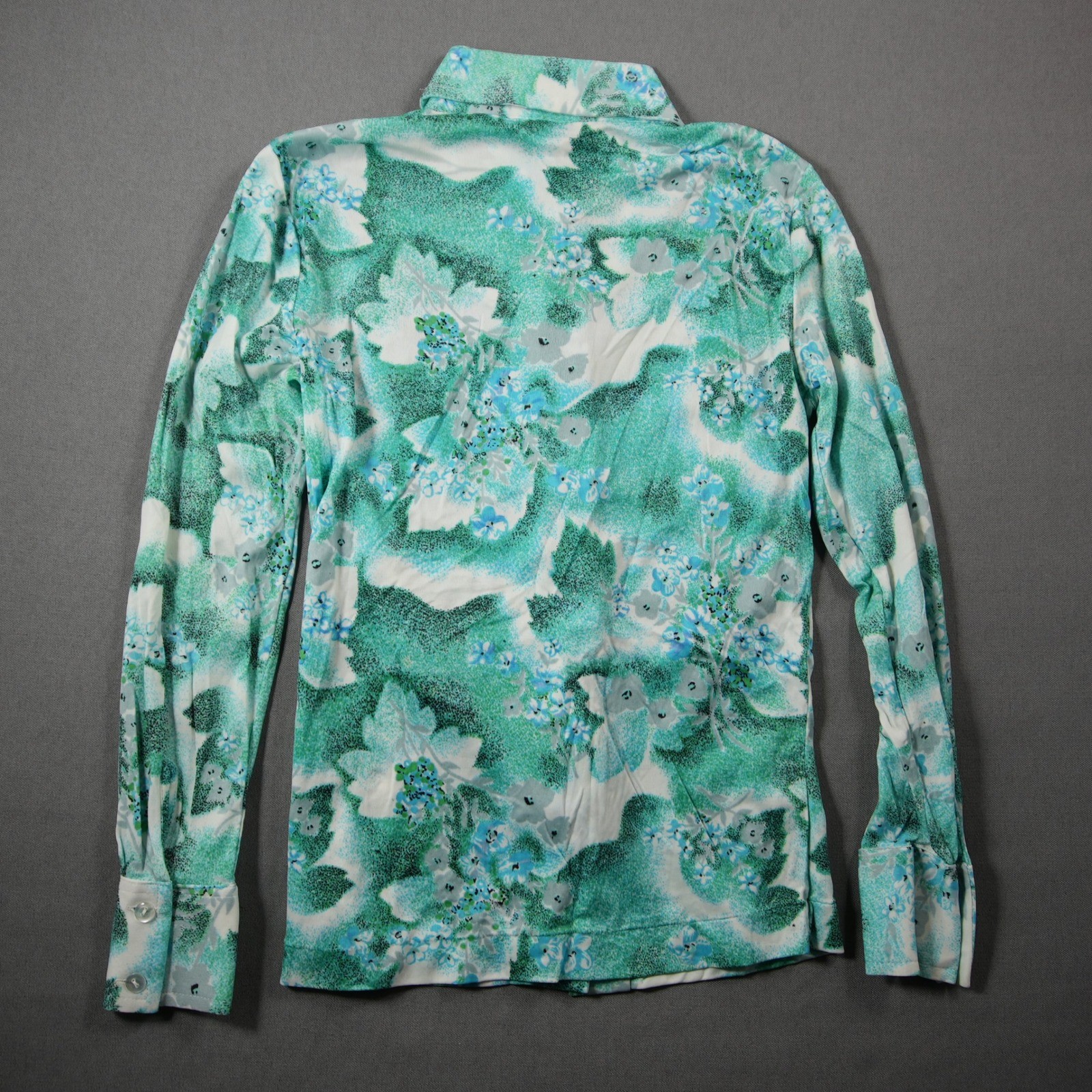 70s Kmart Vintage Floral Western Cowgirl Long Sleeve Blue Women Shirt XS