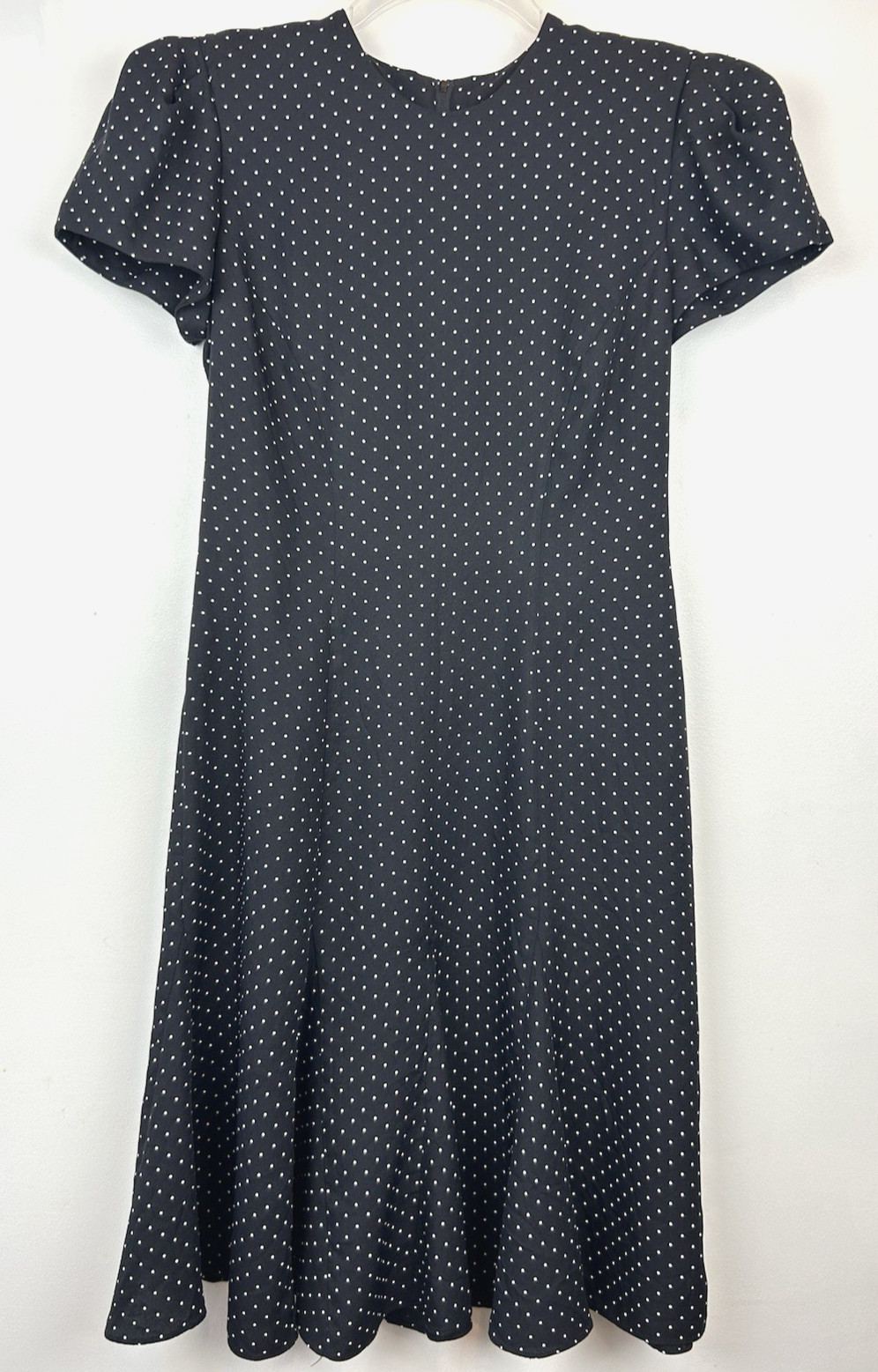 Vintage Virgo II Midi Dress Womens 8 Black Polka Dot Union Label 80s Office Read