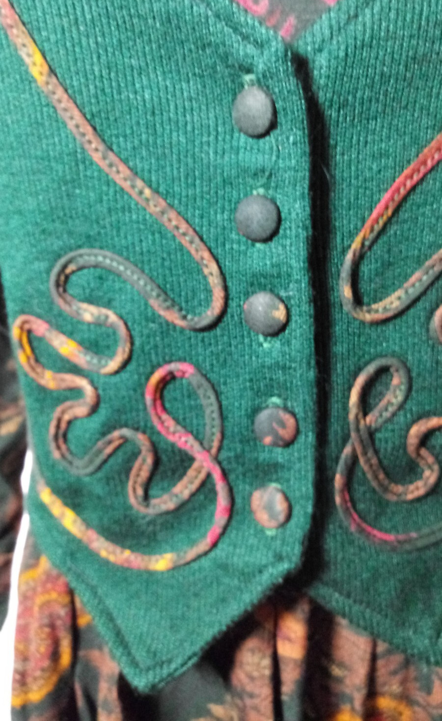 Vintage Another Thyme Paisley Vested Midi Pleated Dress Green Cottagecore Sz 8