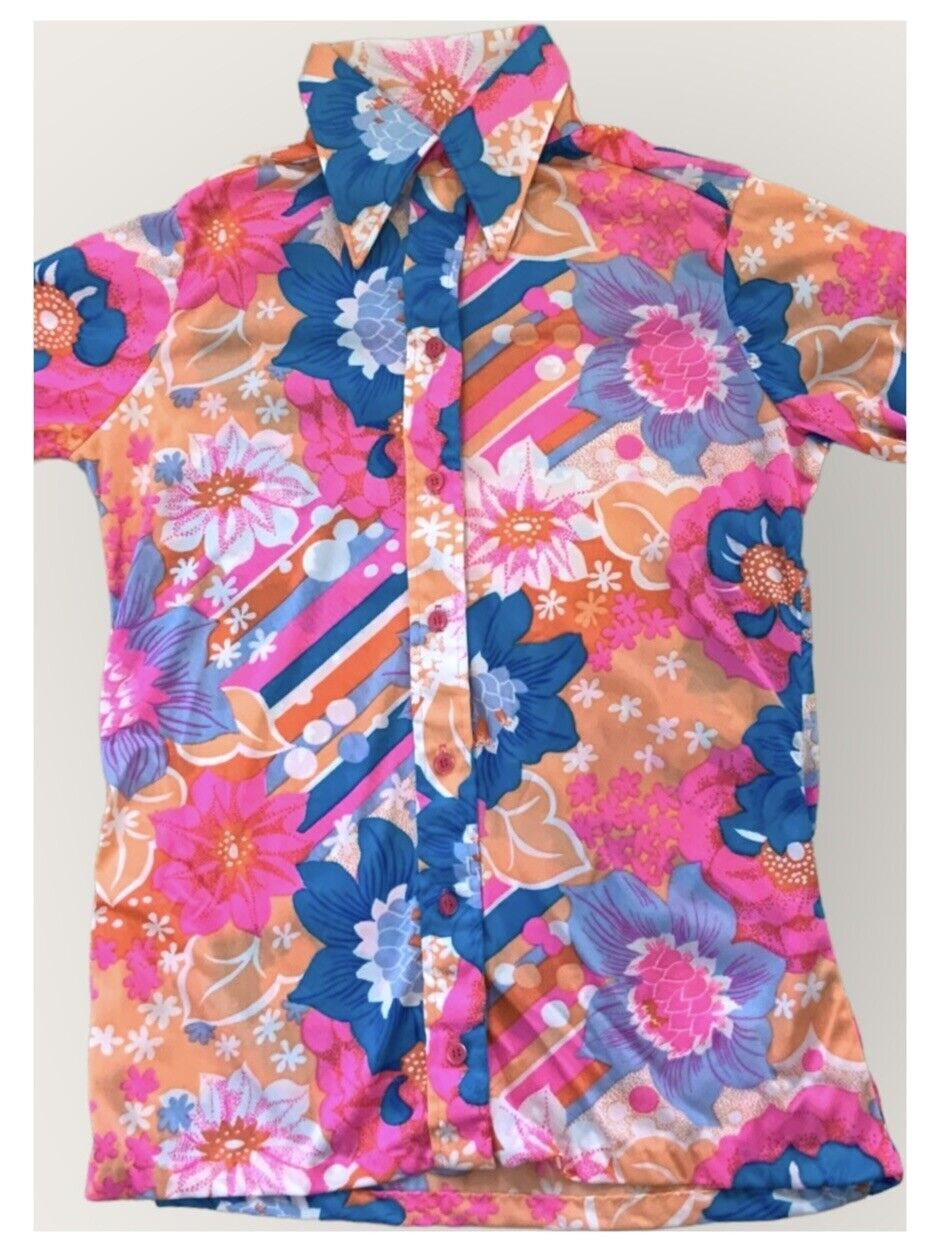 Vtg 1960-70s Laura Mae Floral Long Sleeve Blouse – Hippie/Flower Child – Small