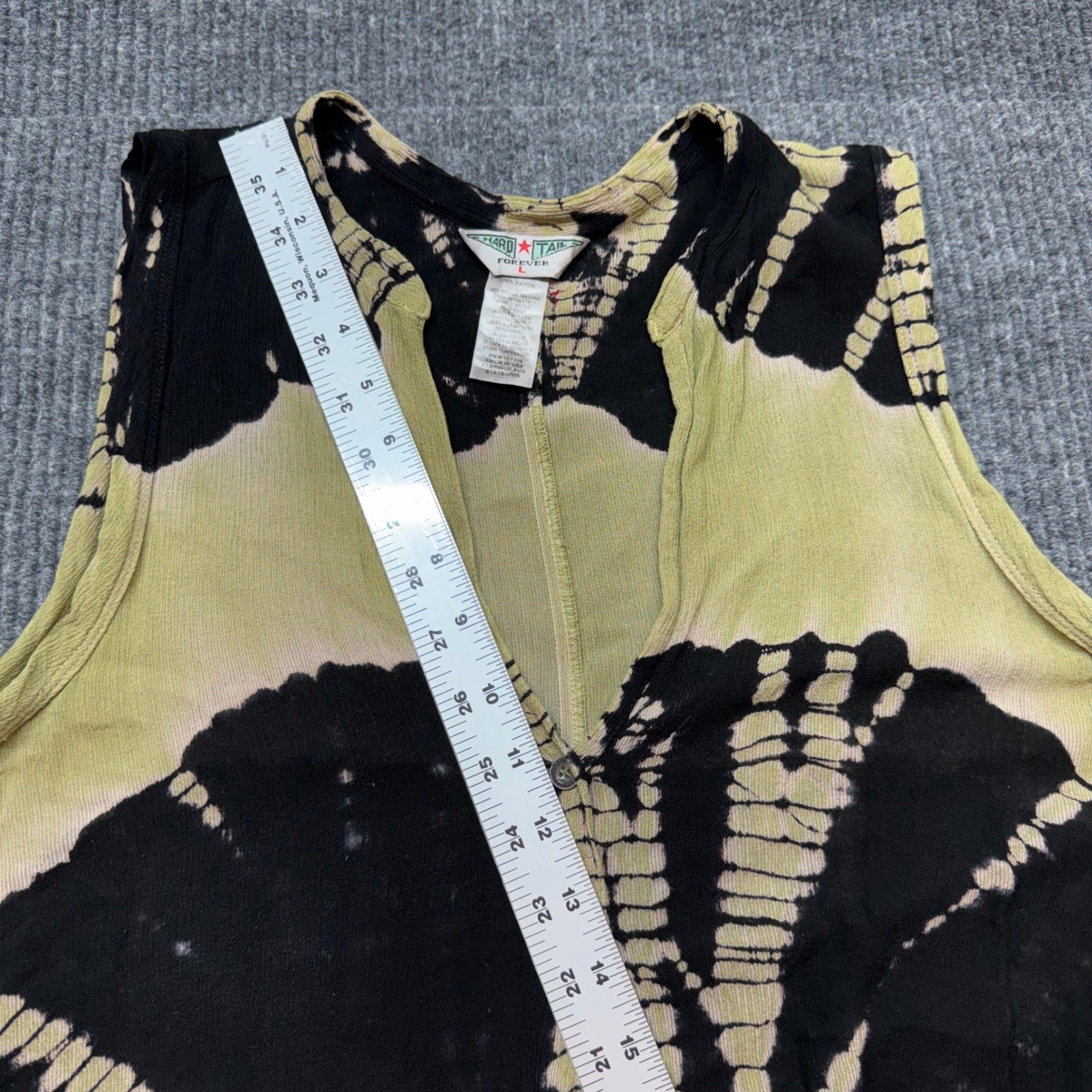 Boho Tie Dye Tank Dress Olive Black L Sleeveless V Neck Hard Tail Forever