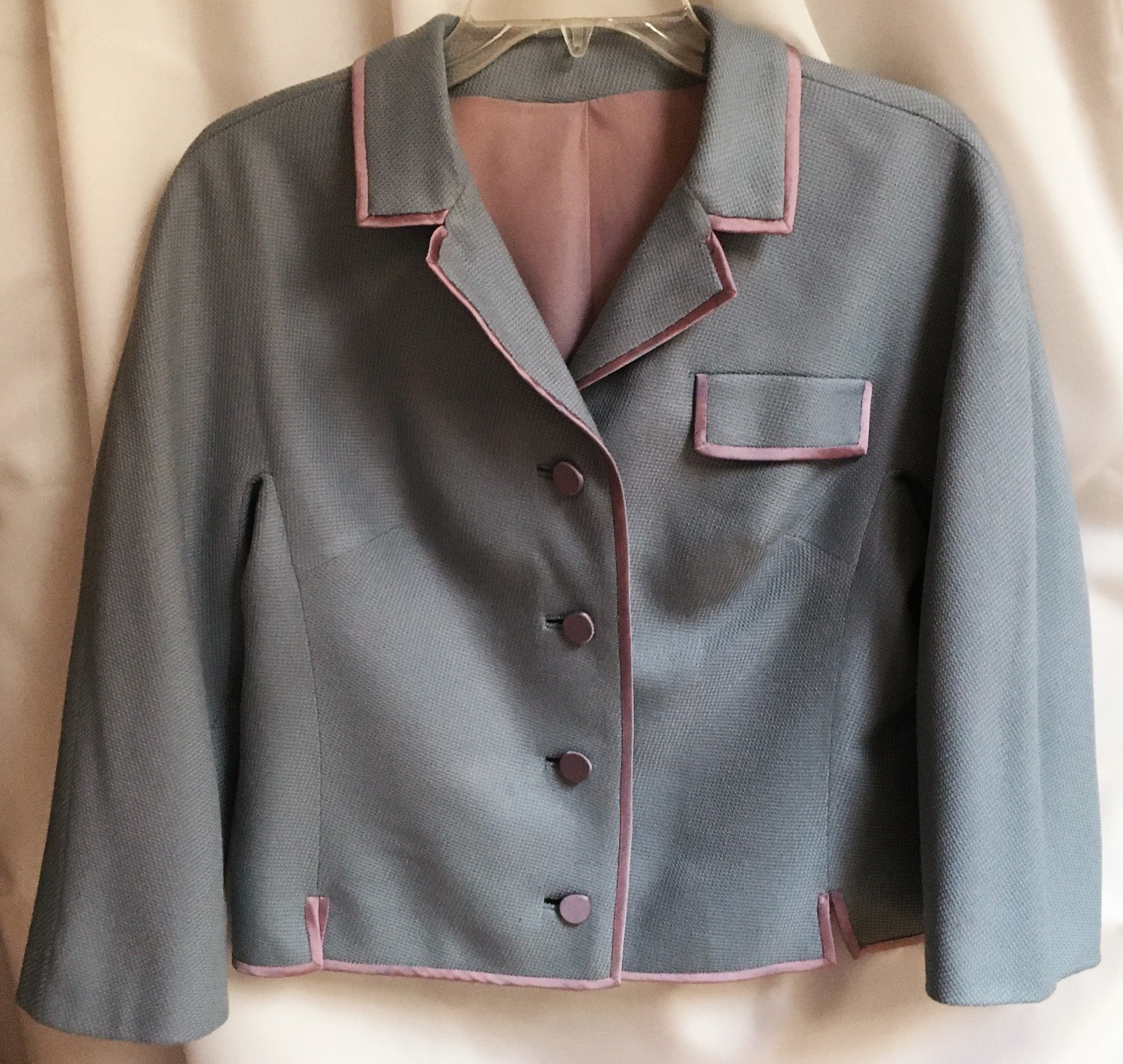 Vintage Betti Brent 1950s–1960s Women’s Jacket Blue with Purple Piping Made U.S.