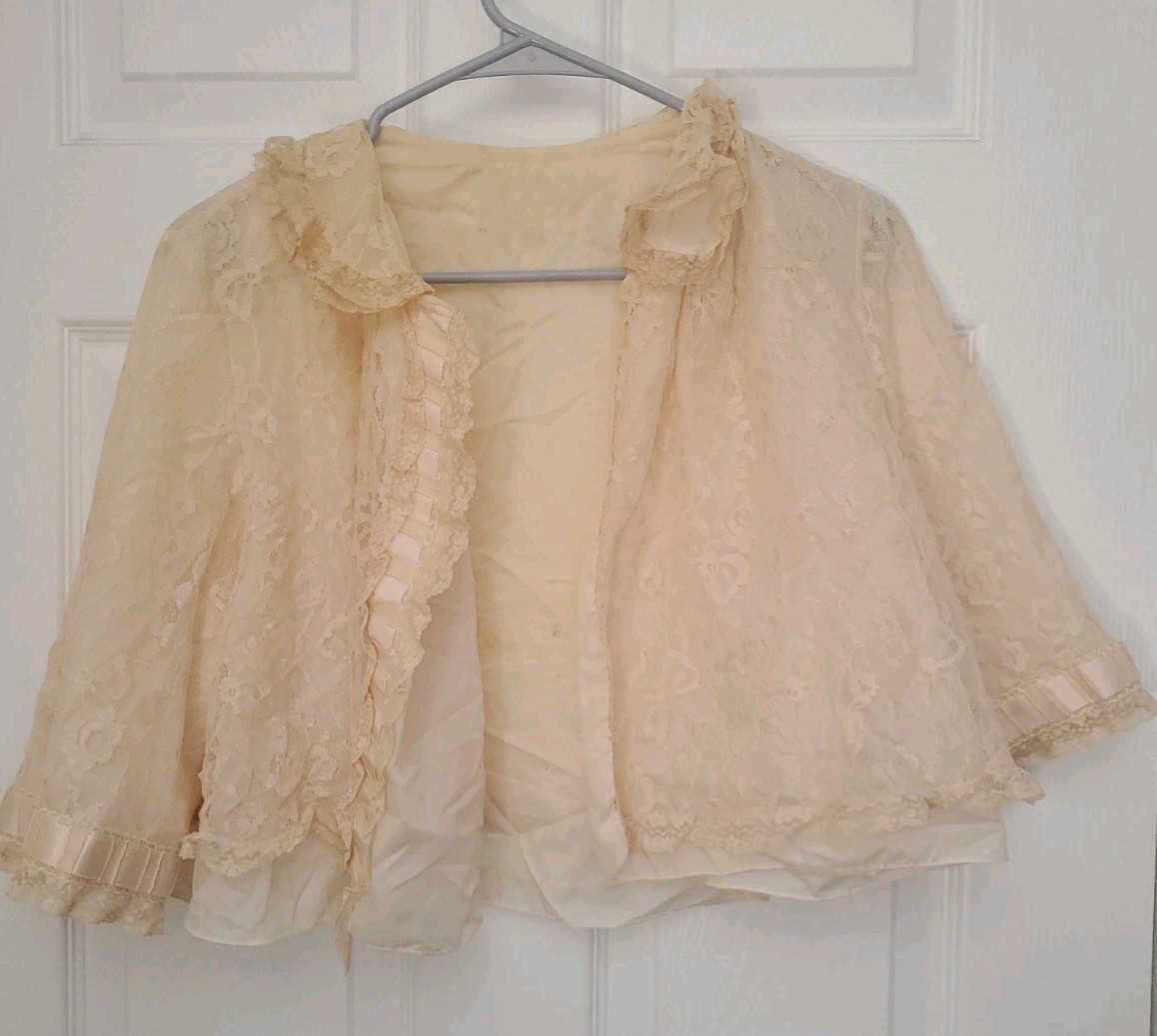 1940s Odette Barsa Vintage Bed Jacket Pink Full Lace Lined 19&Prime; Pit to Pit