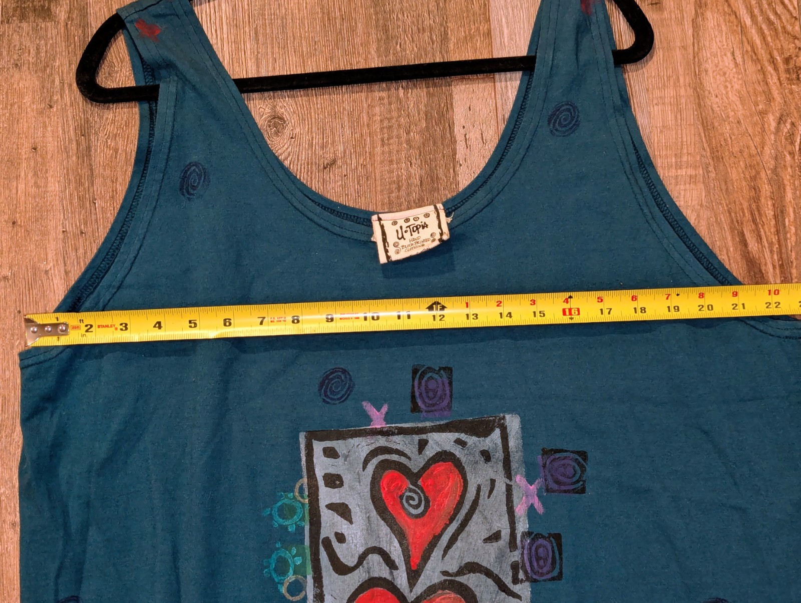 Vintage 90s UTOPIA Hand Block Printed Cotton Tank Dress L/XL Boho Art To Wear
