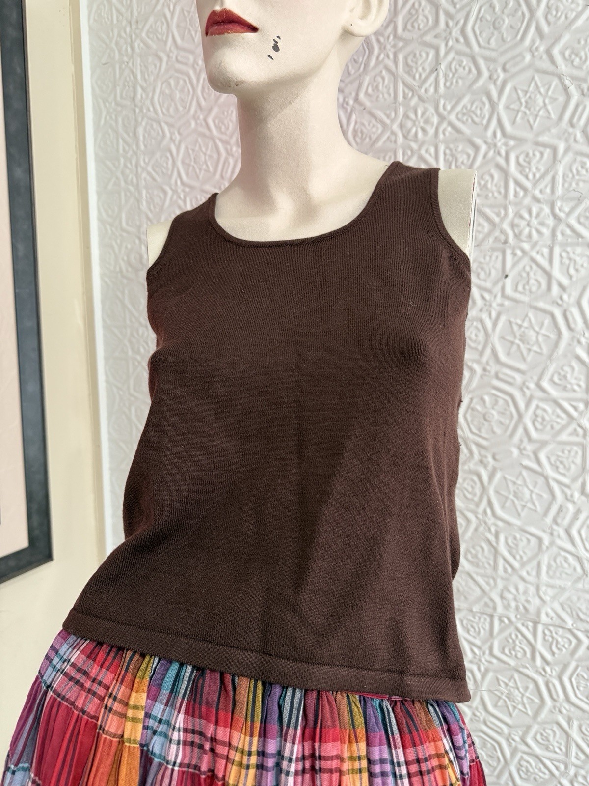 Vintage Emmanuel Ungaro brown sleeveless knit top-Camis- 1980s-1990s-Minimalist-
